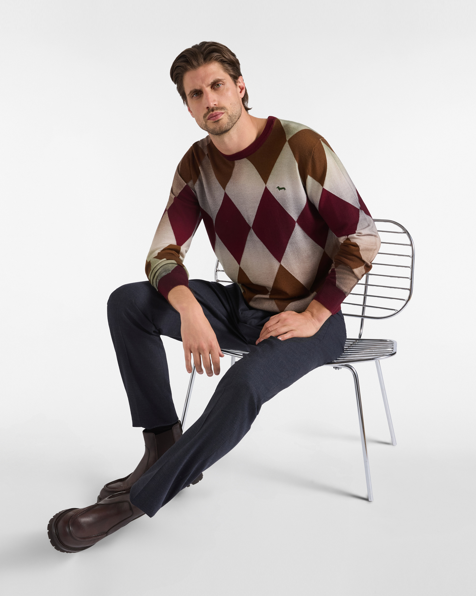 Men's Made in Italy sweater in 100% pure wool with regular fit, INDIAN ROSE, large