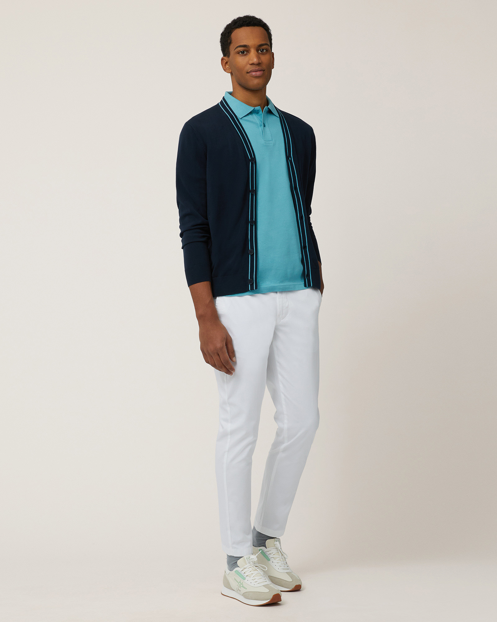 Cardigan with Striped Details, Dark Blue, large image number 3