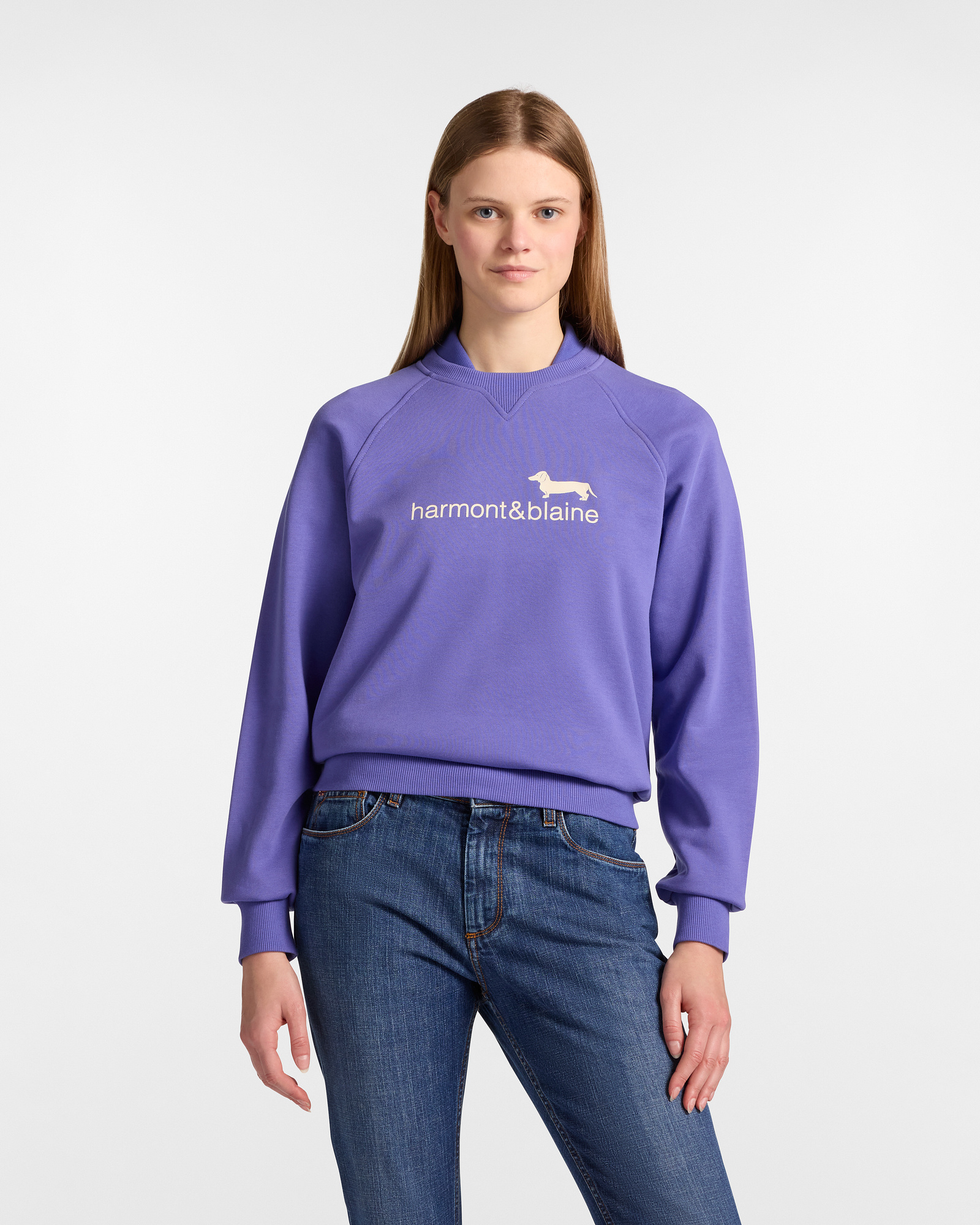 Cotton Sweatshirt with Contrast Logo, Hydrangea Purple, large