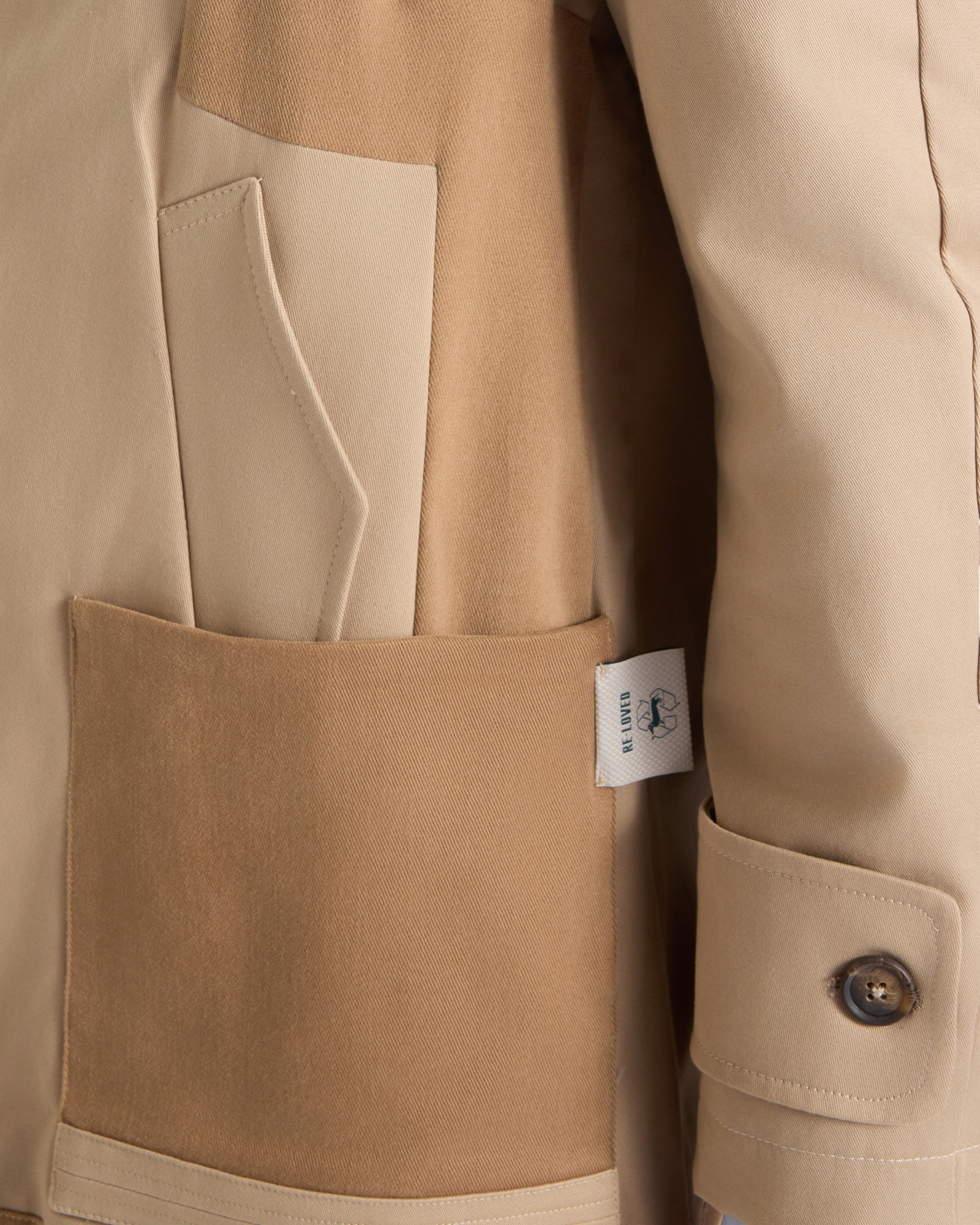 Re-Worked Men&rsquo;s Trench Coat in Stretch Cotton, Re-Loved Capsule Collection, Made in Italy, BEIGE, large