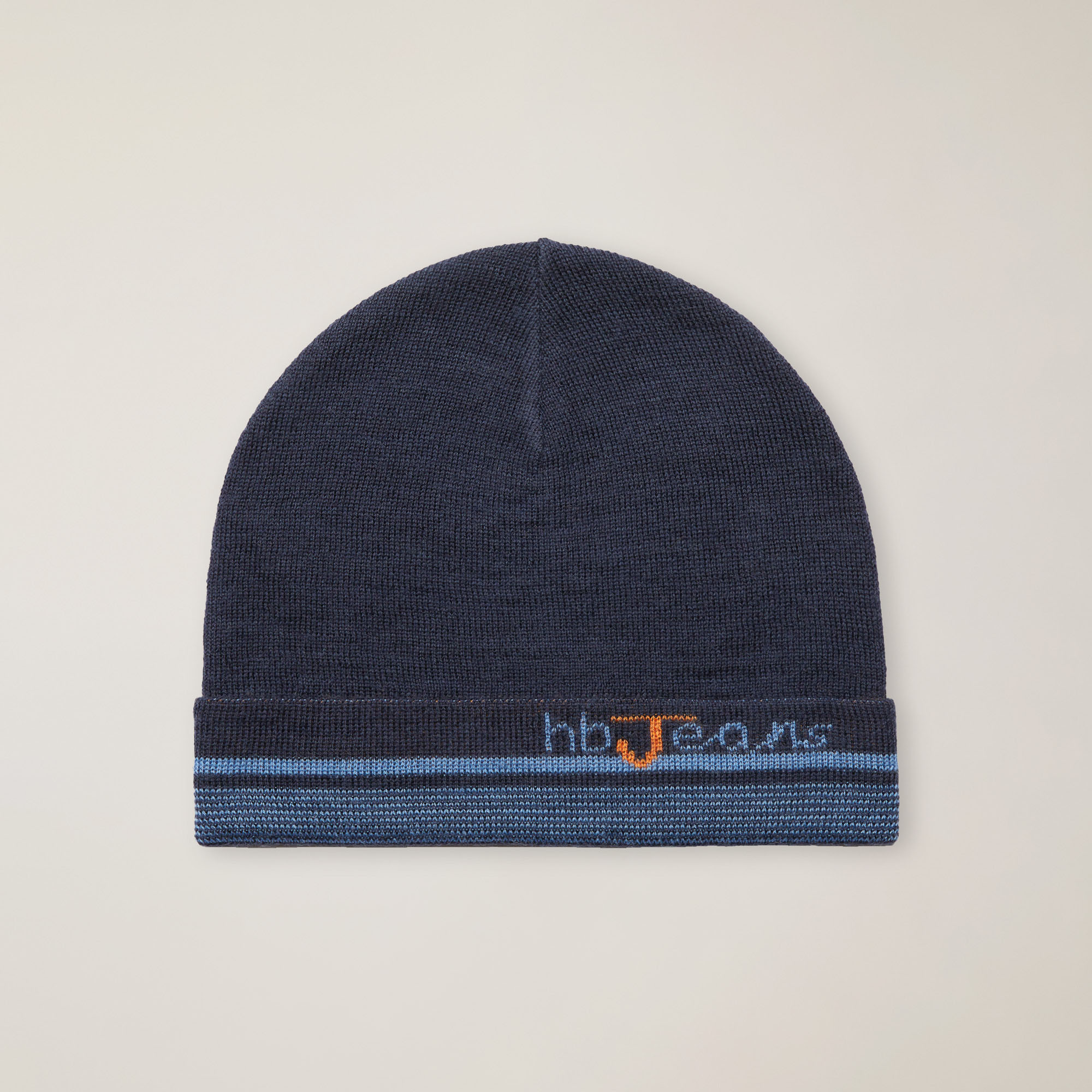 Berretto In Misto Lana Con Lettering E Righe Sul Fondo, Light Blue, large image number 0