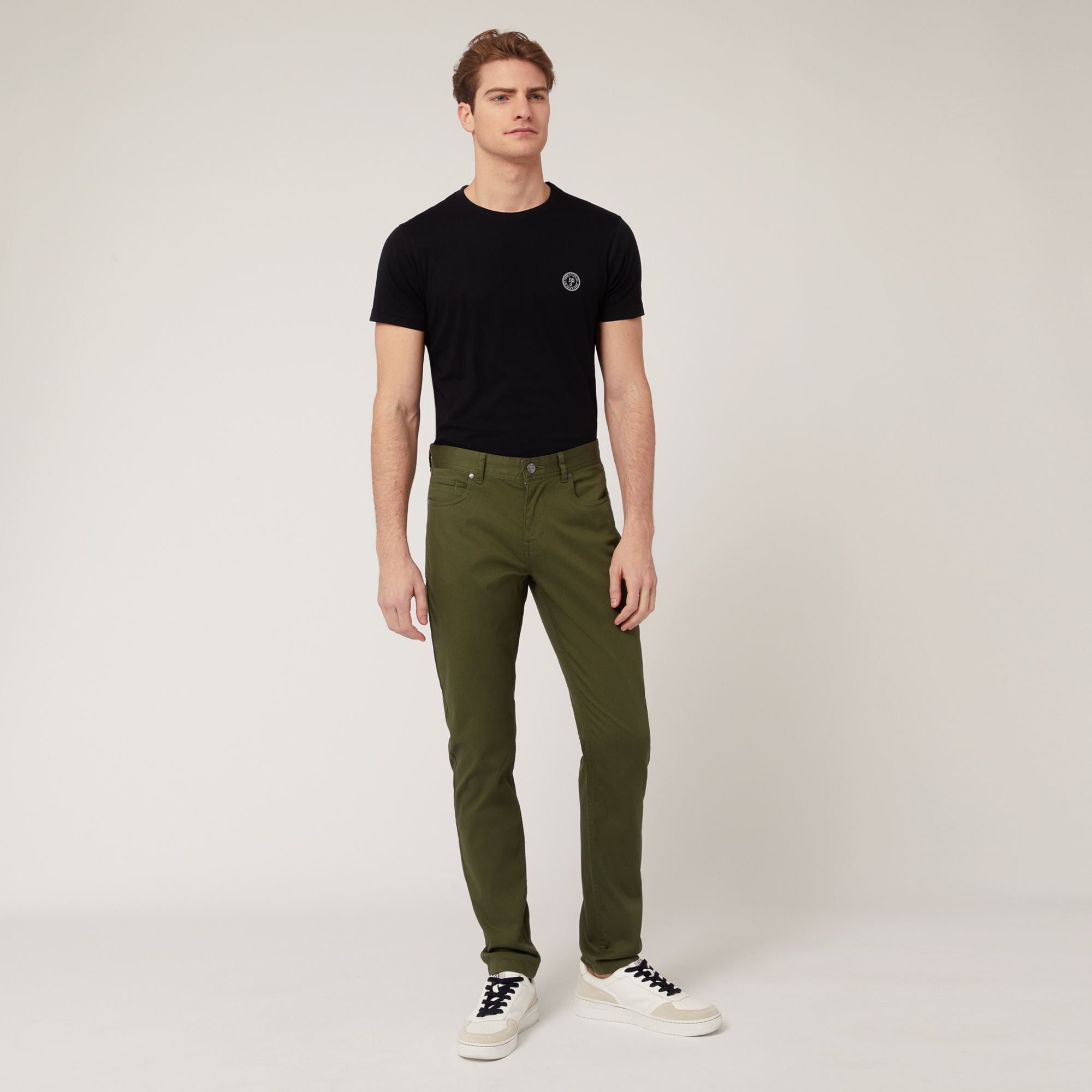 Pantaloni In Cotone Stretch, Verde, large image number 3