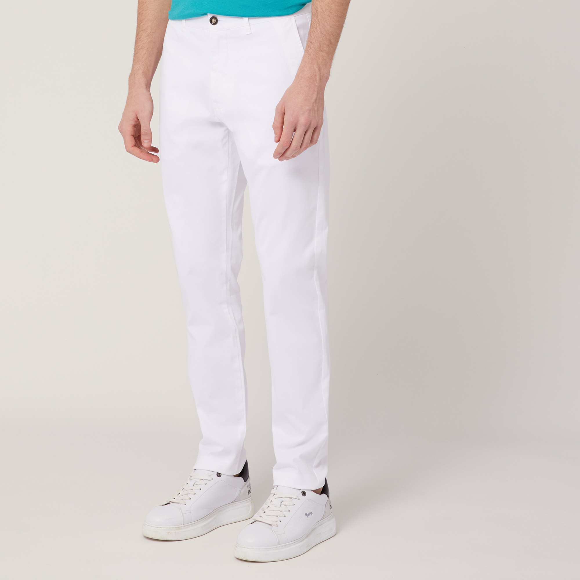 Pantaloni Chino In Twill, Bianco, large