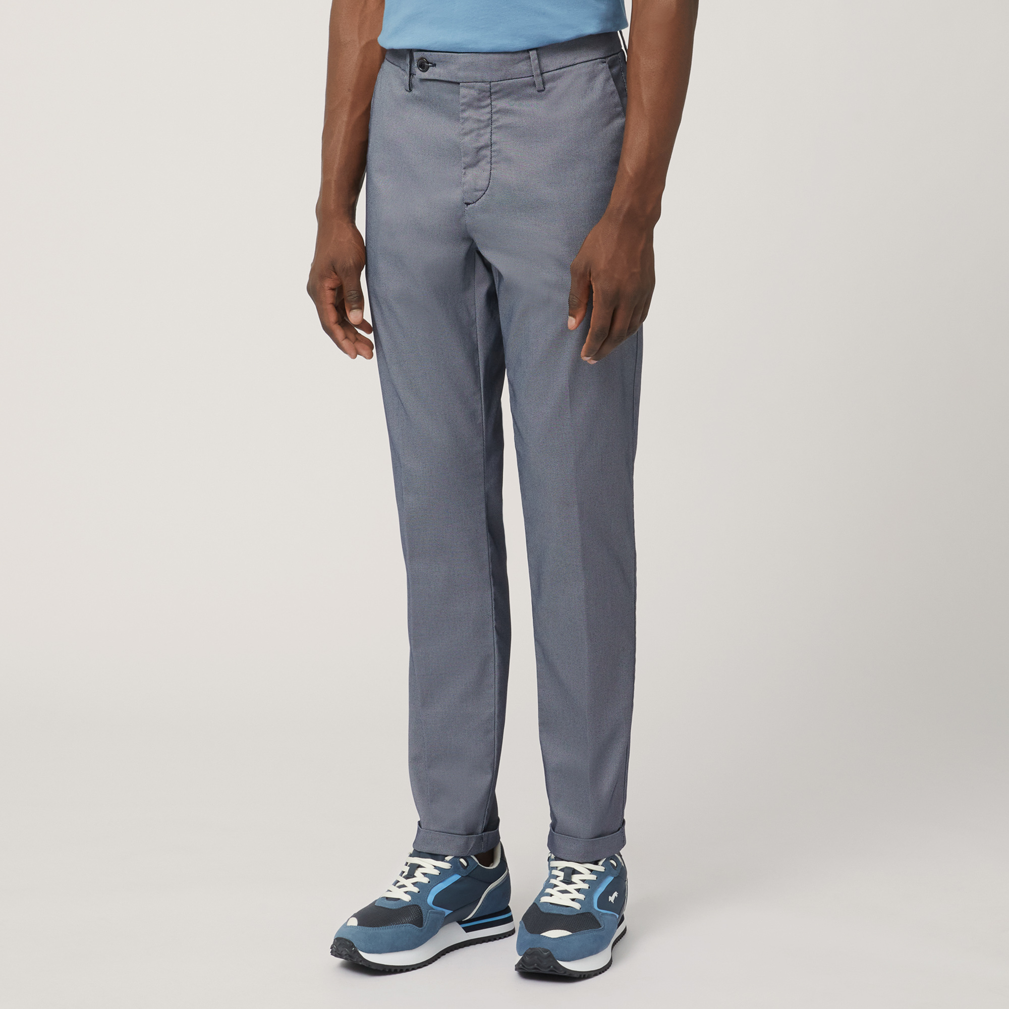 Stretch Cotton-Blend Pants, Blue, large