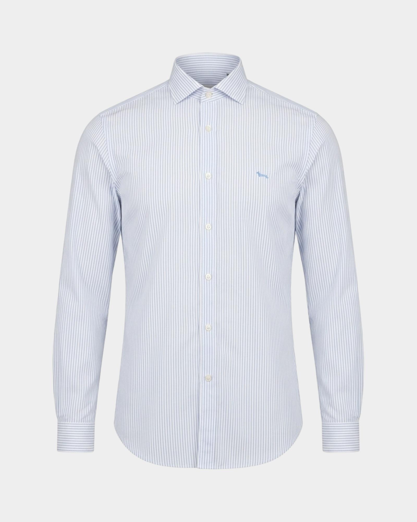 Camisa de hombre a rayas sobre fondo  te&ntilde;ido en hilo de corte ce&ntilde;ido, SKY, large