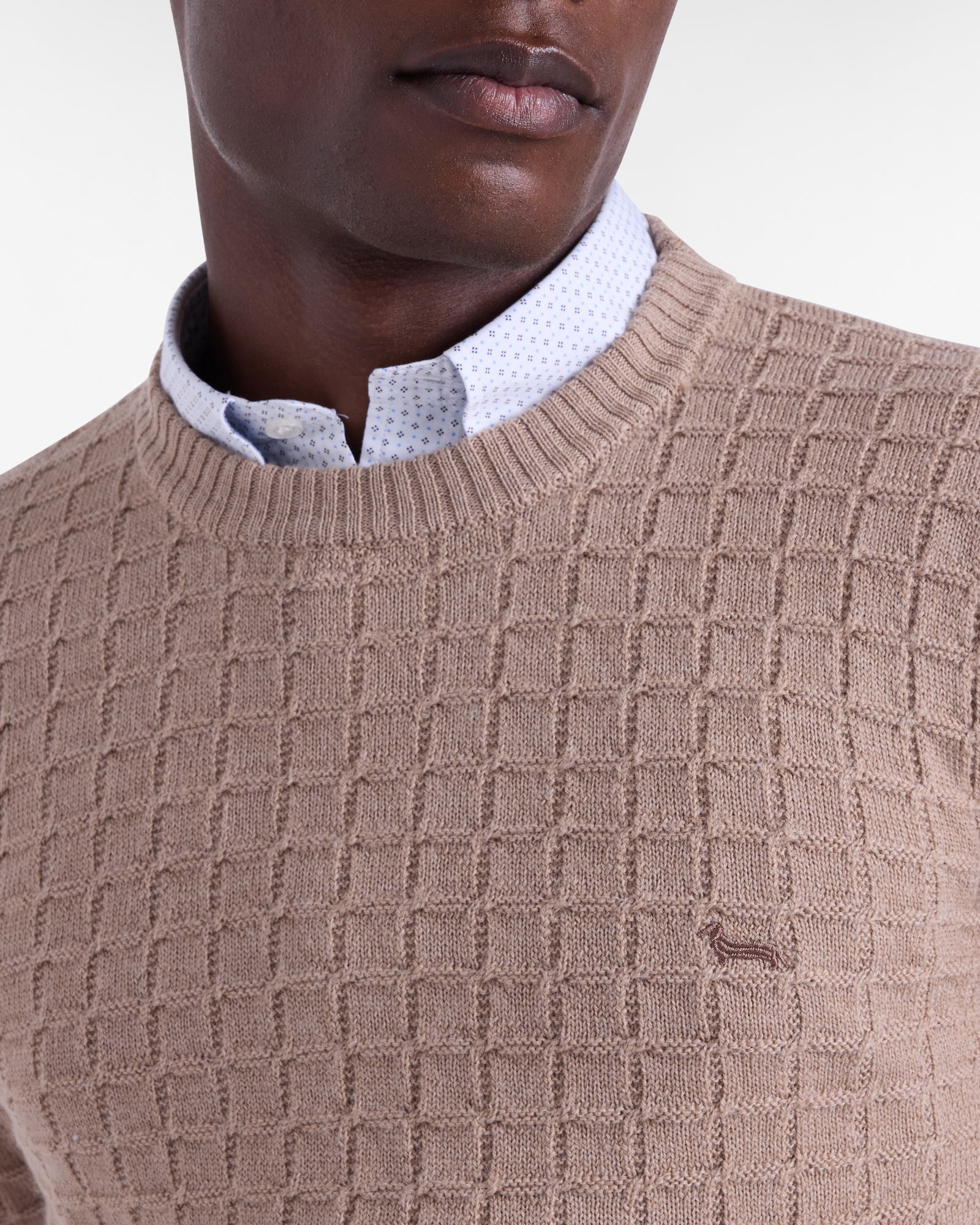 3D Plaid Crewneck Pullover, Leather, large image number 2