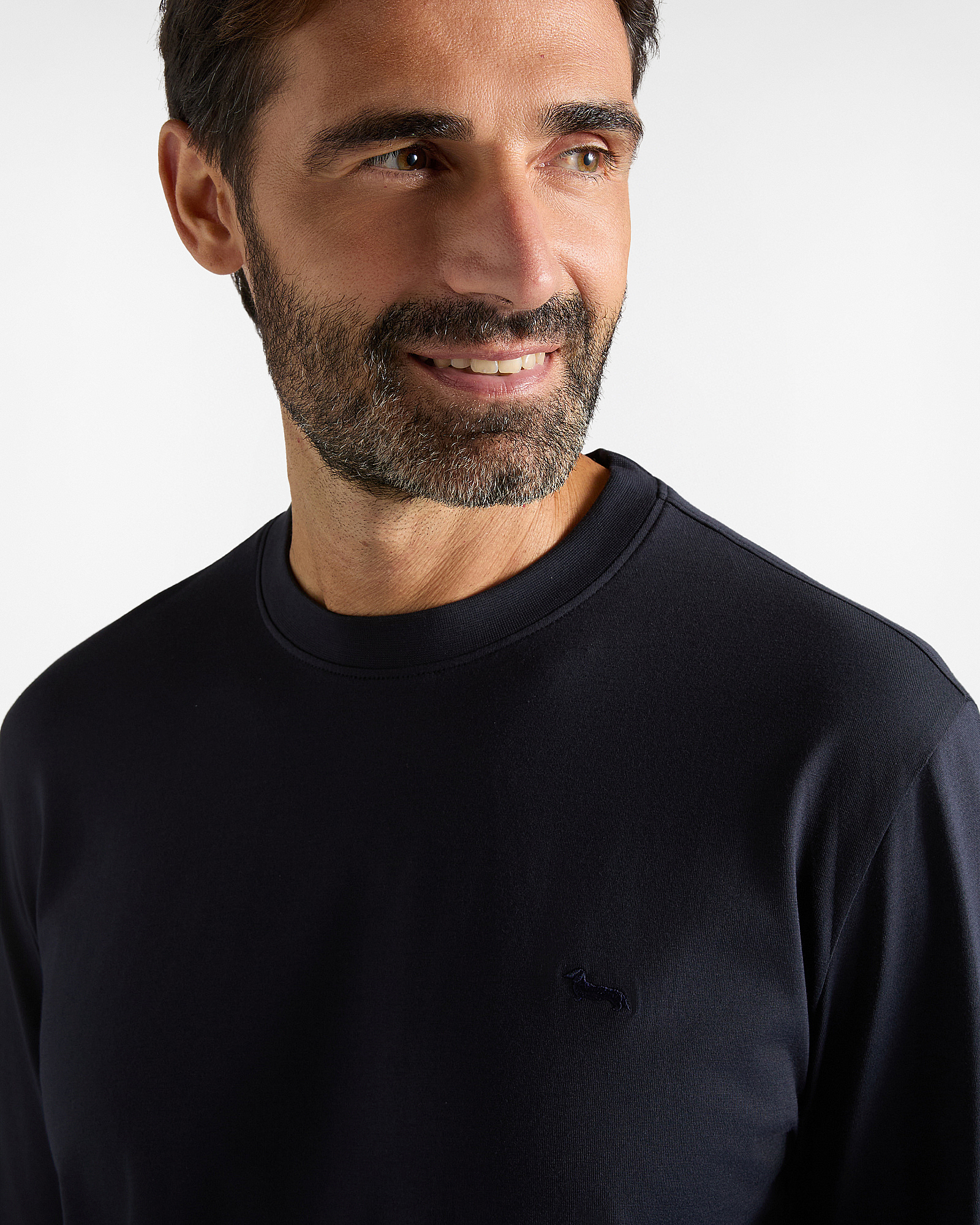 Men&rsquo;s long-sleeved T-shirt in pure cotton jersey with contrasting dachshund, NAVY BLUE, large