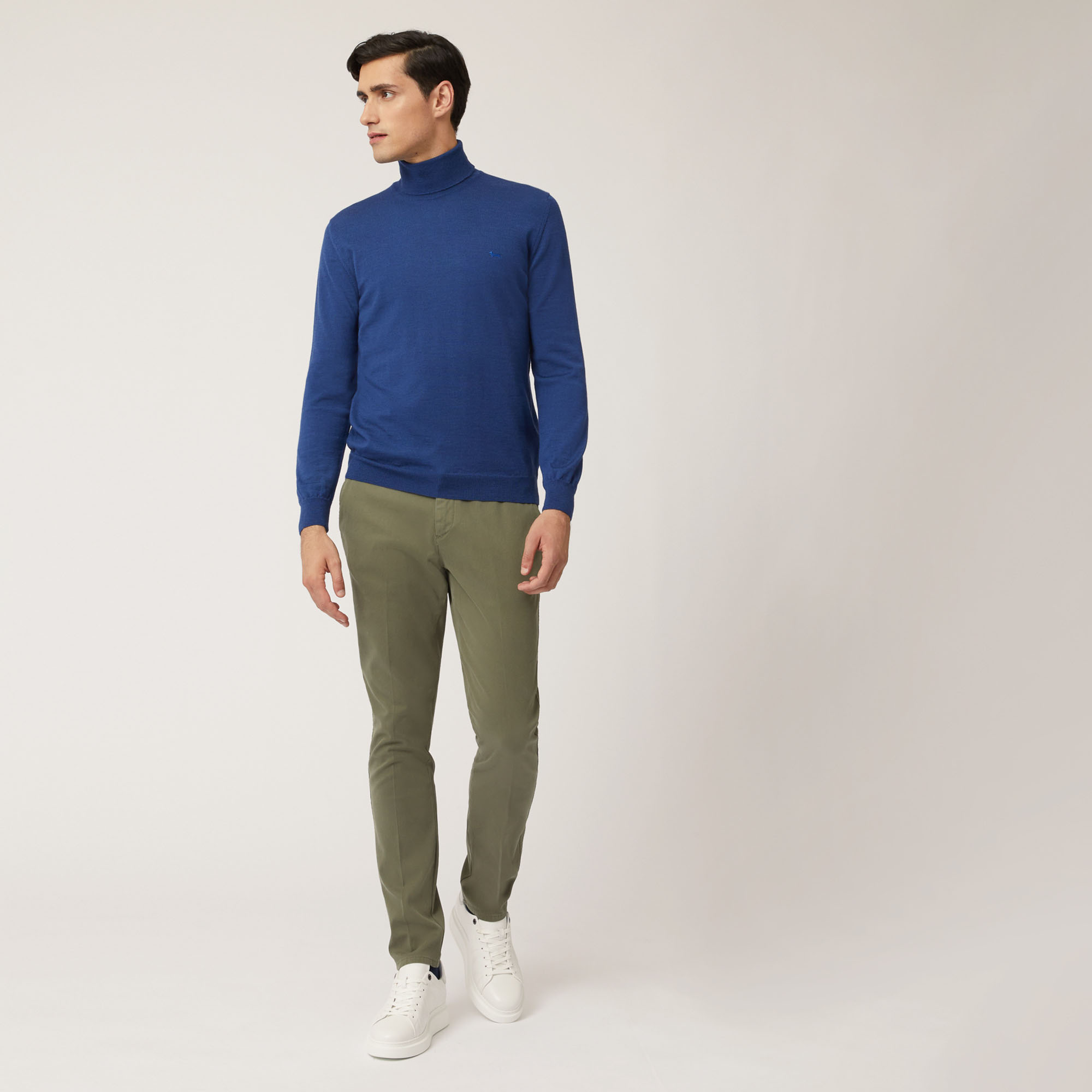 Pantalone Chino Narrow In Cotone Stretch, Verde Oliva, large image number 3