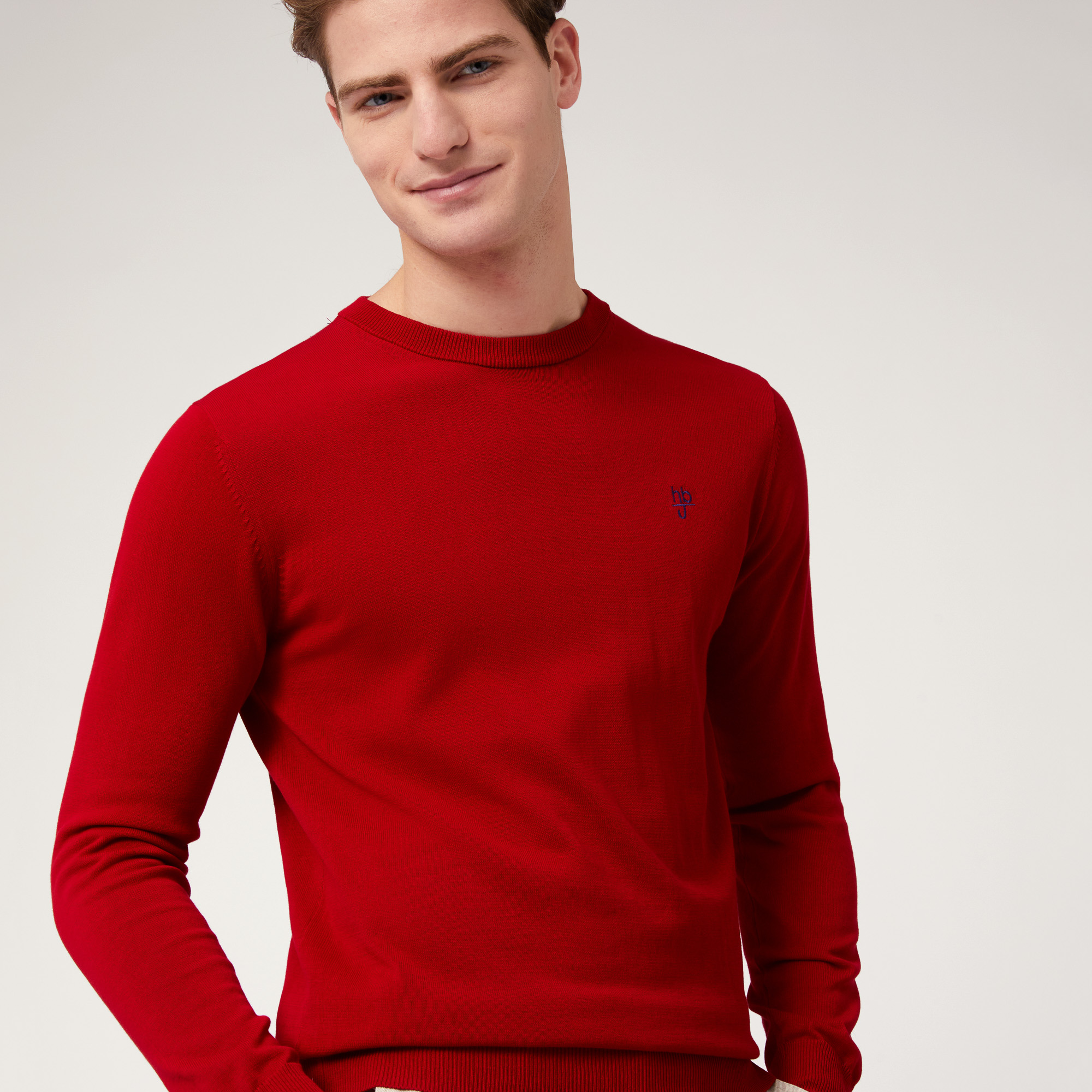 Pullover Girocollo In Cotone, Rosso, large image number 2