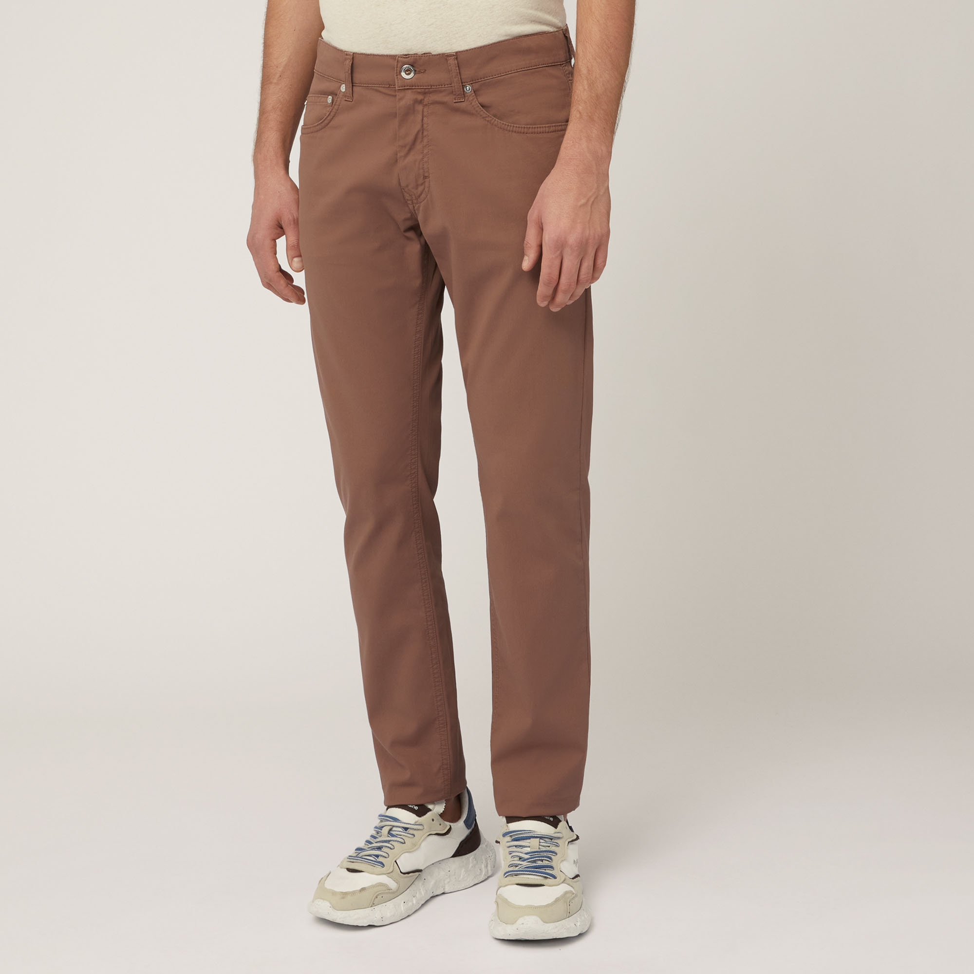 Narrow Five-Pocket Pants, Brown, large