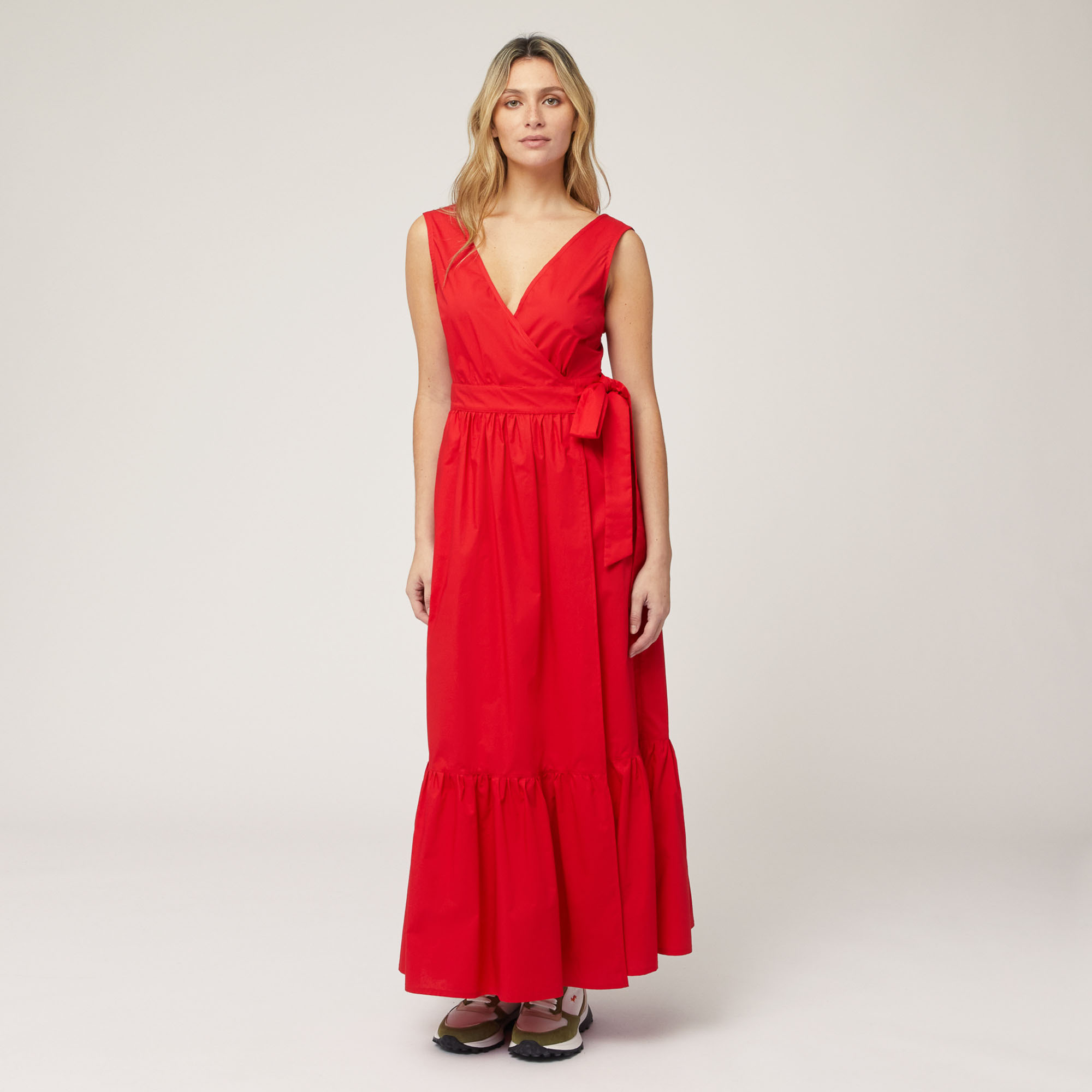 Vestido cruzado de algodón, Rojo Claro, large