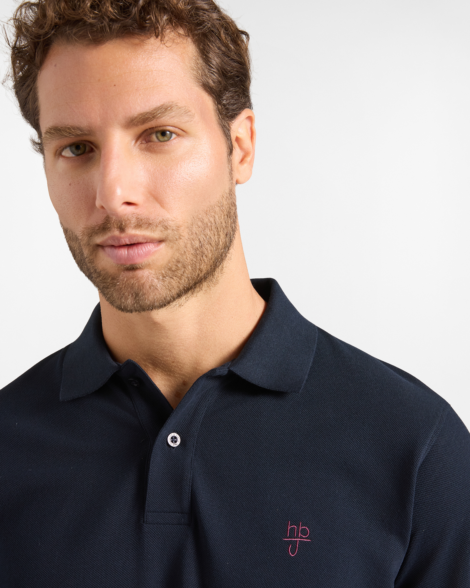 Polo HBJ Uomo Manica Lunga in Cotone Piquet, BLU SCURO, large image number 2