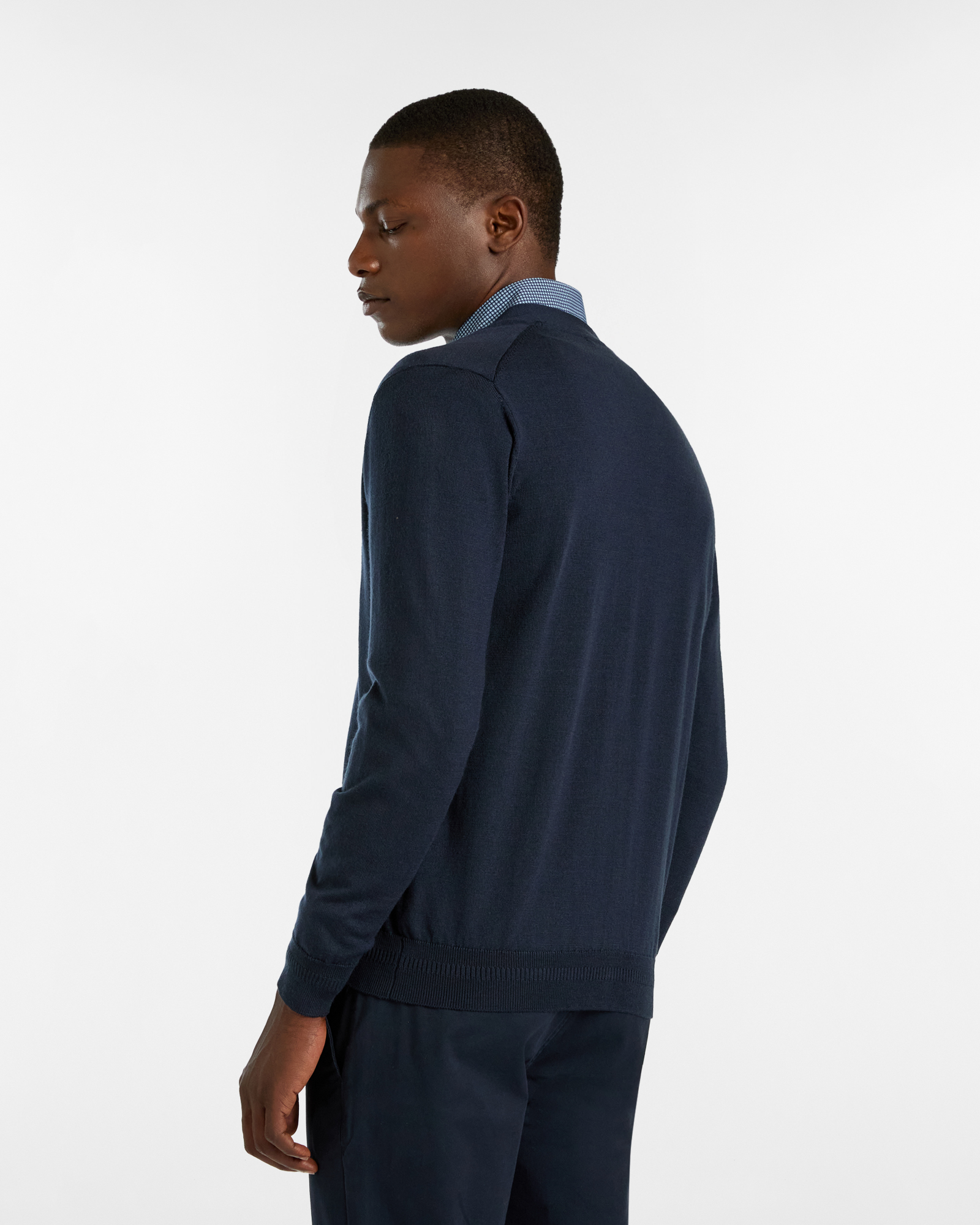 Cardigan in Lana Merino con Logo Ricamato, Blu Scuro, large image number 1