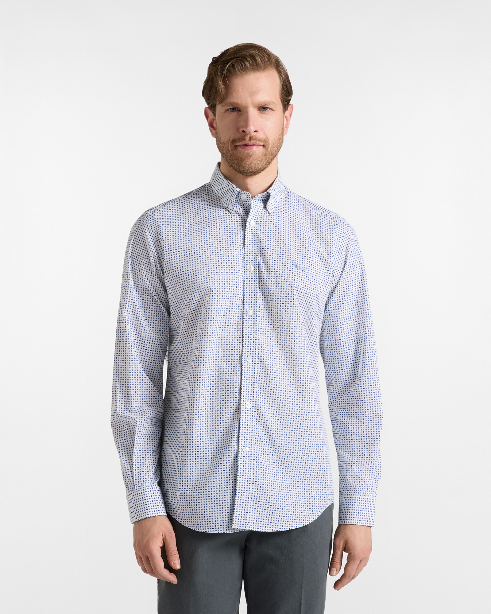 Men's narrow-fit white shirt in tie-print poplin