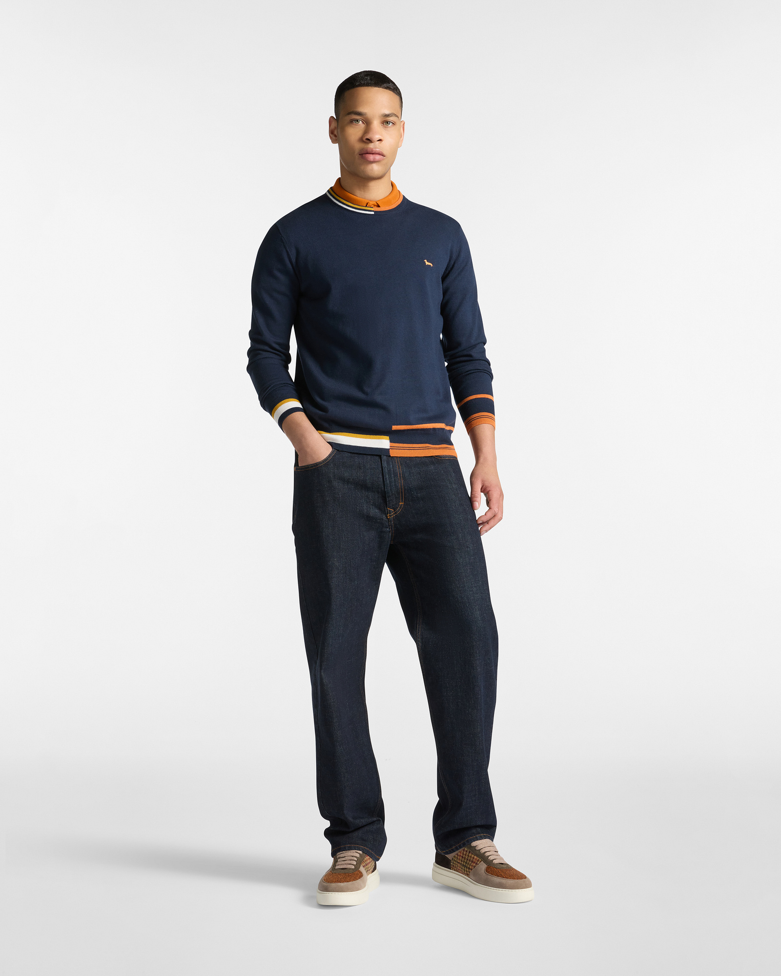 Wool Blend Striped Pullover, Navy Blue, large image number 3