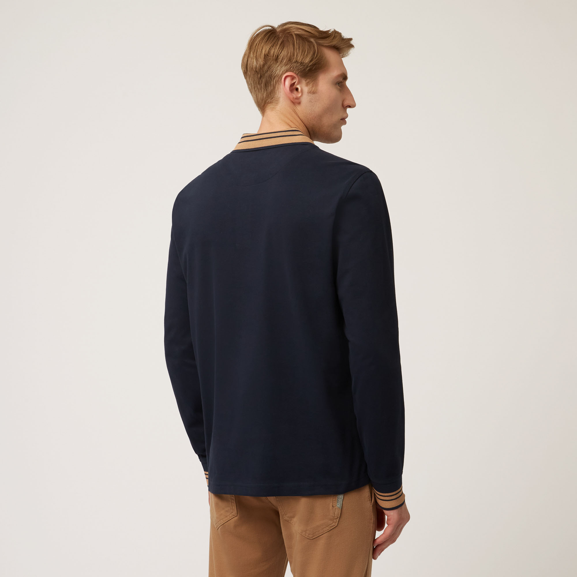 Long-Sleeved Polo Shirt With Contrasting Cuffs And Collar