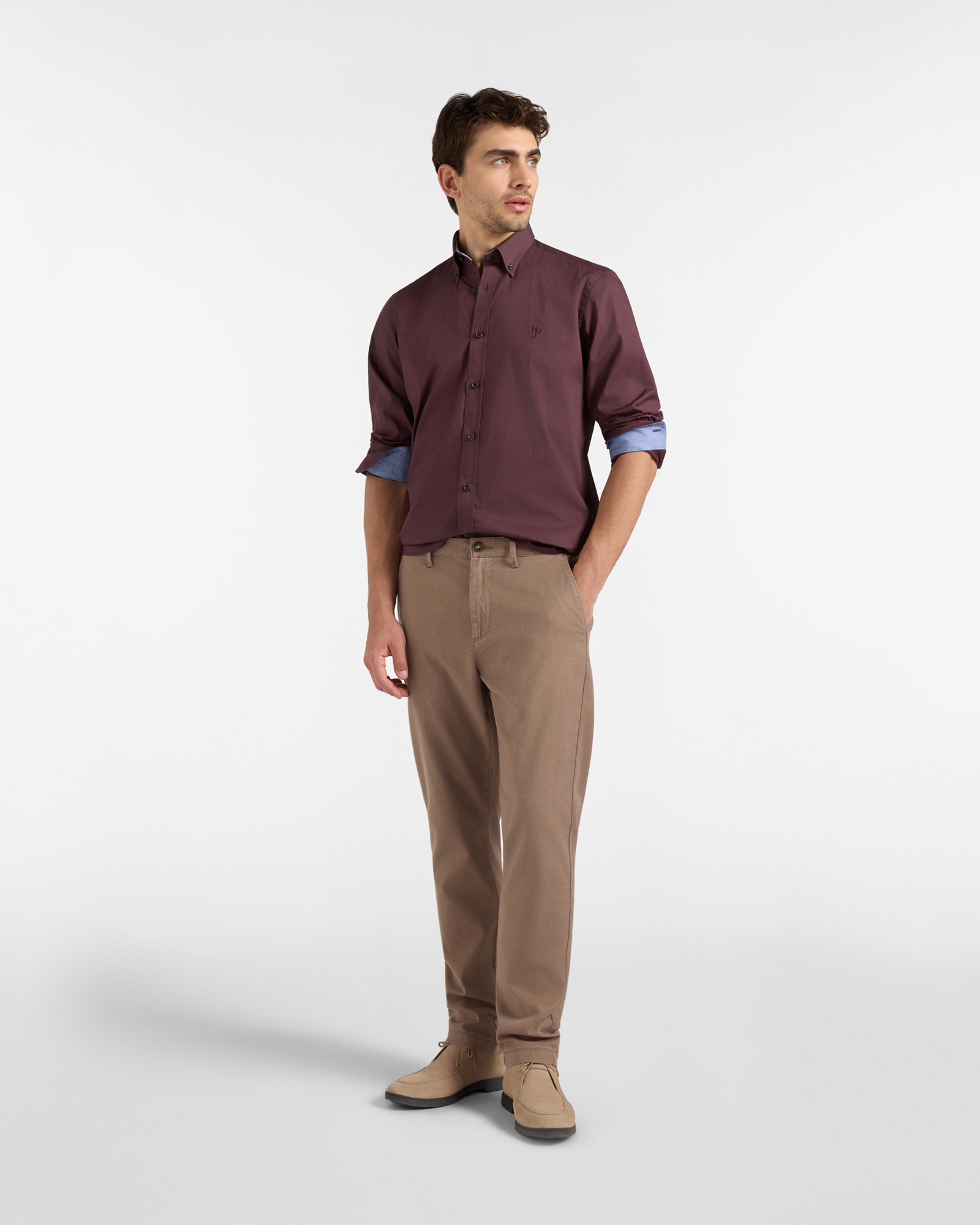 Camicia HBJ Uomo Regular Fit con collo Montecarlo in cotone stretch, BORDEAUX, large