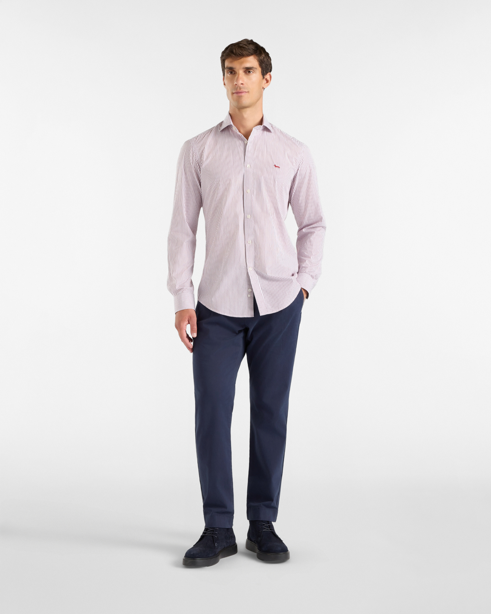 Men's narrow-fit  shirt featuring stripes on a  yarn-dyed background, RED, large image number 3