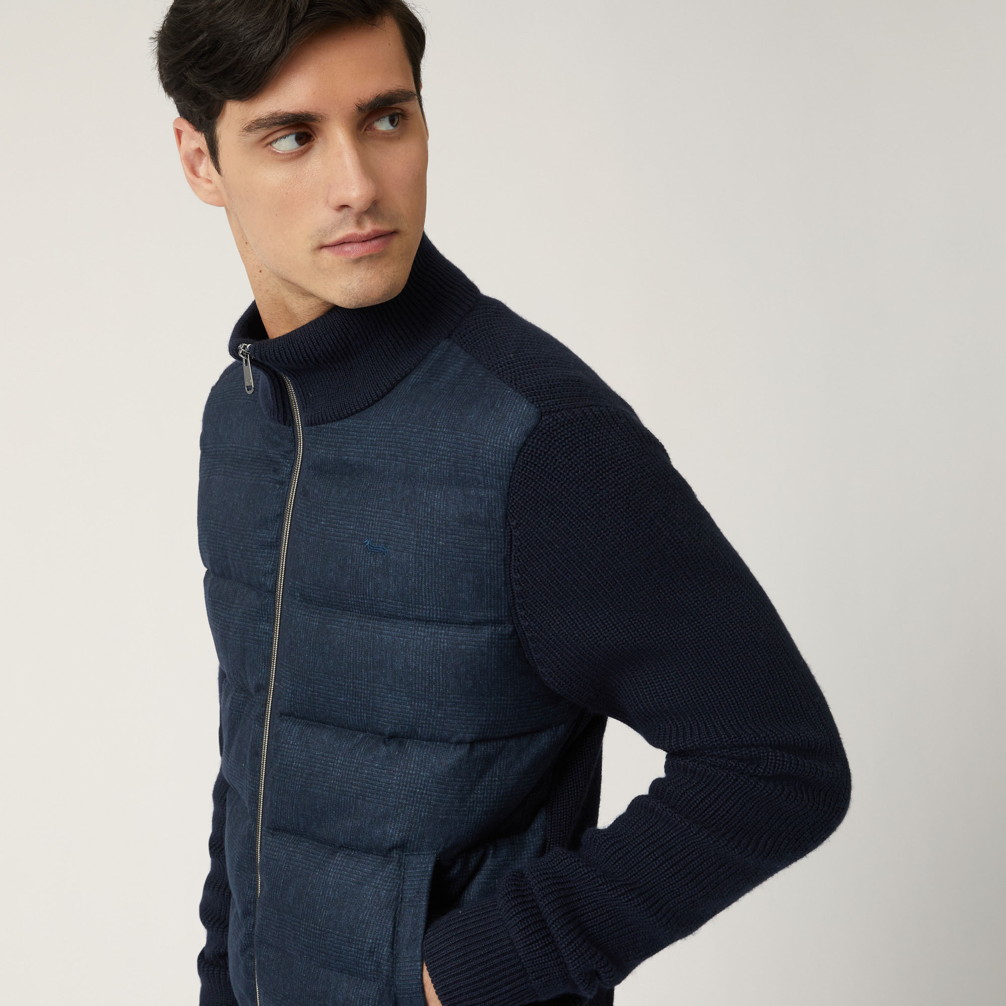 Mixed-Material Bomber Jacket, Blue, large image number 2