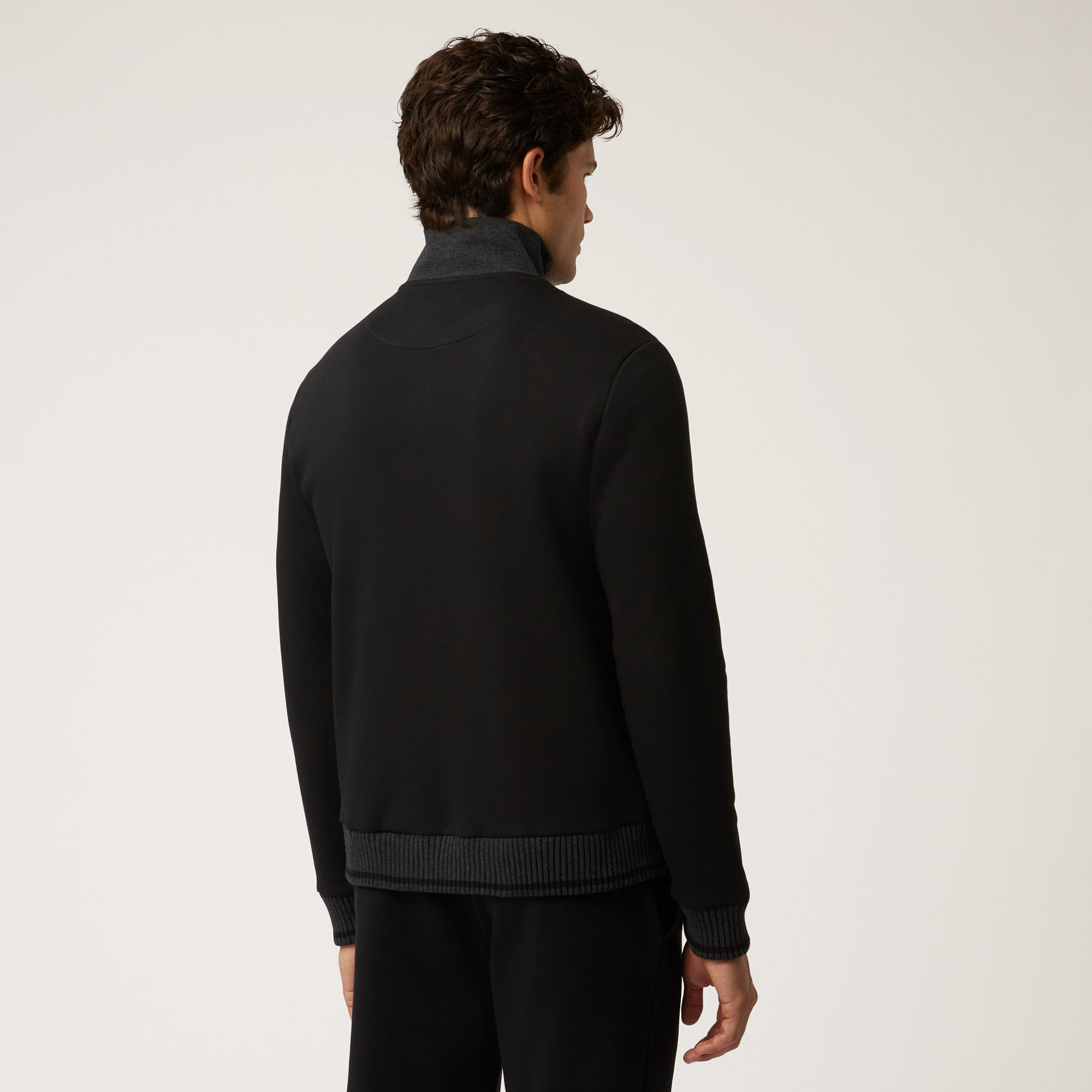 Full-Zip Athleisure Sweatshirt With Contrasting Logo, Black, large image number 1