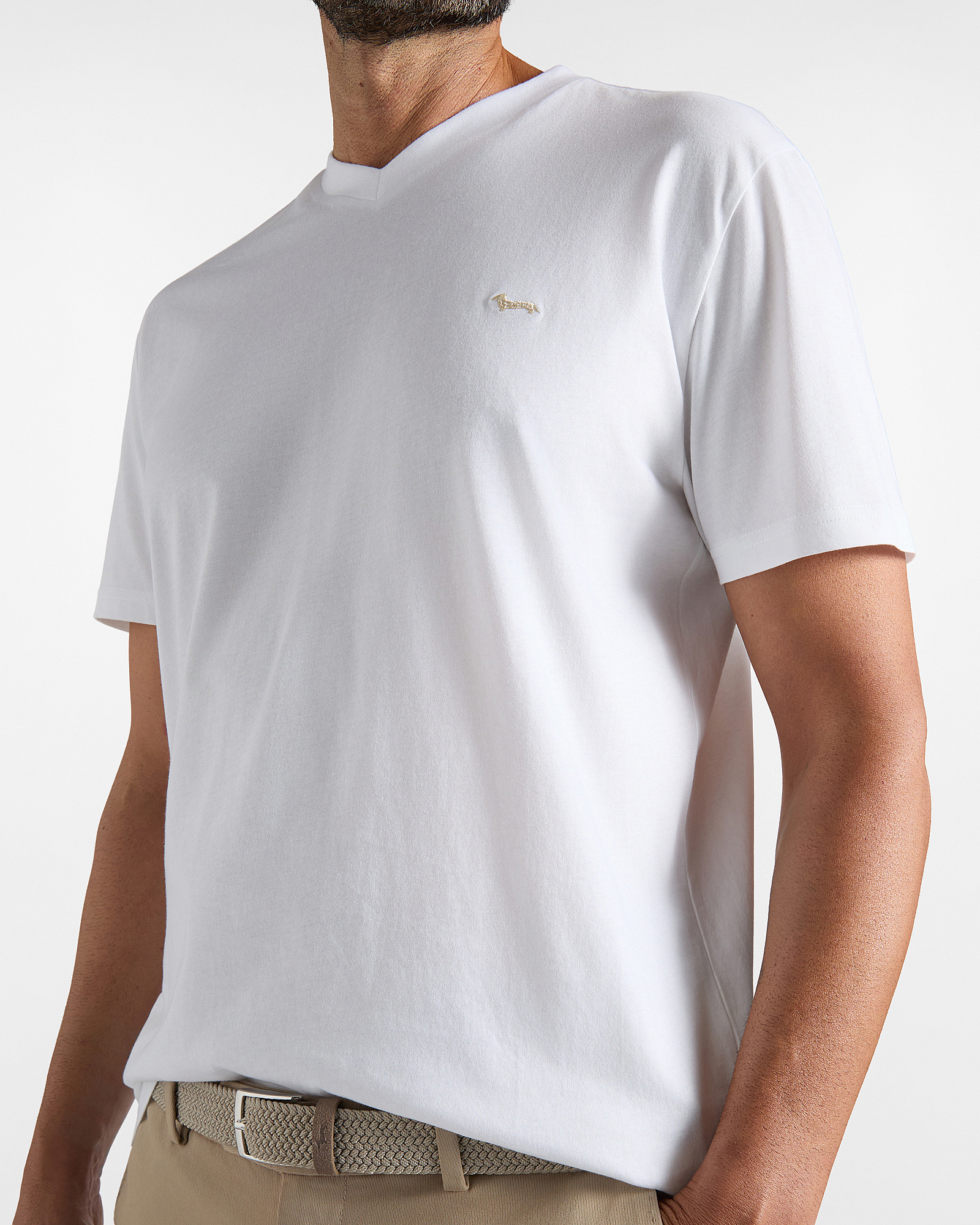 Men's regular-fit V-neck T-shirt in 100% pure cotton, WHITE, large image number 2
