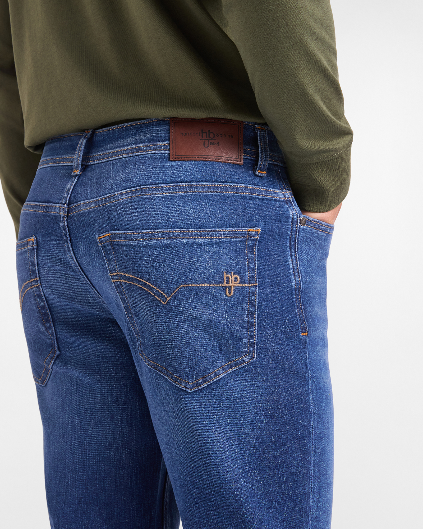 Jeans HBJ Uomo 5 Tasche Narrow Fit in Cotone Stretch, BLU DENIM, large