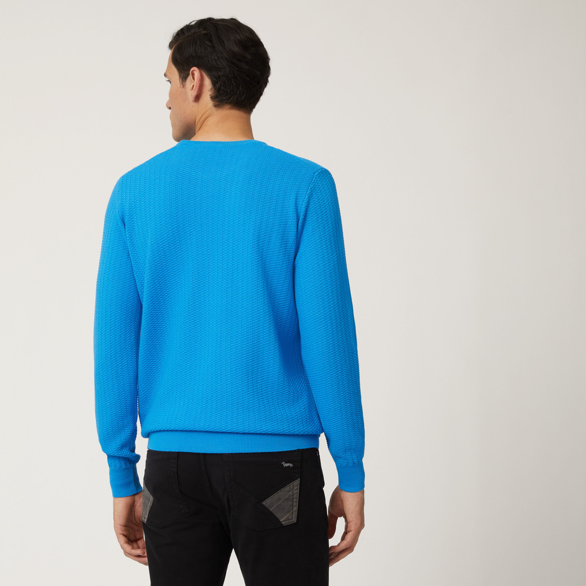 Pullover Girocollo In Lana Con Lavorazione 3D, Blu, large image number 1