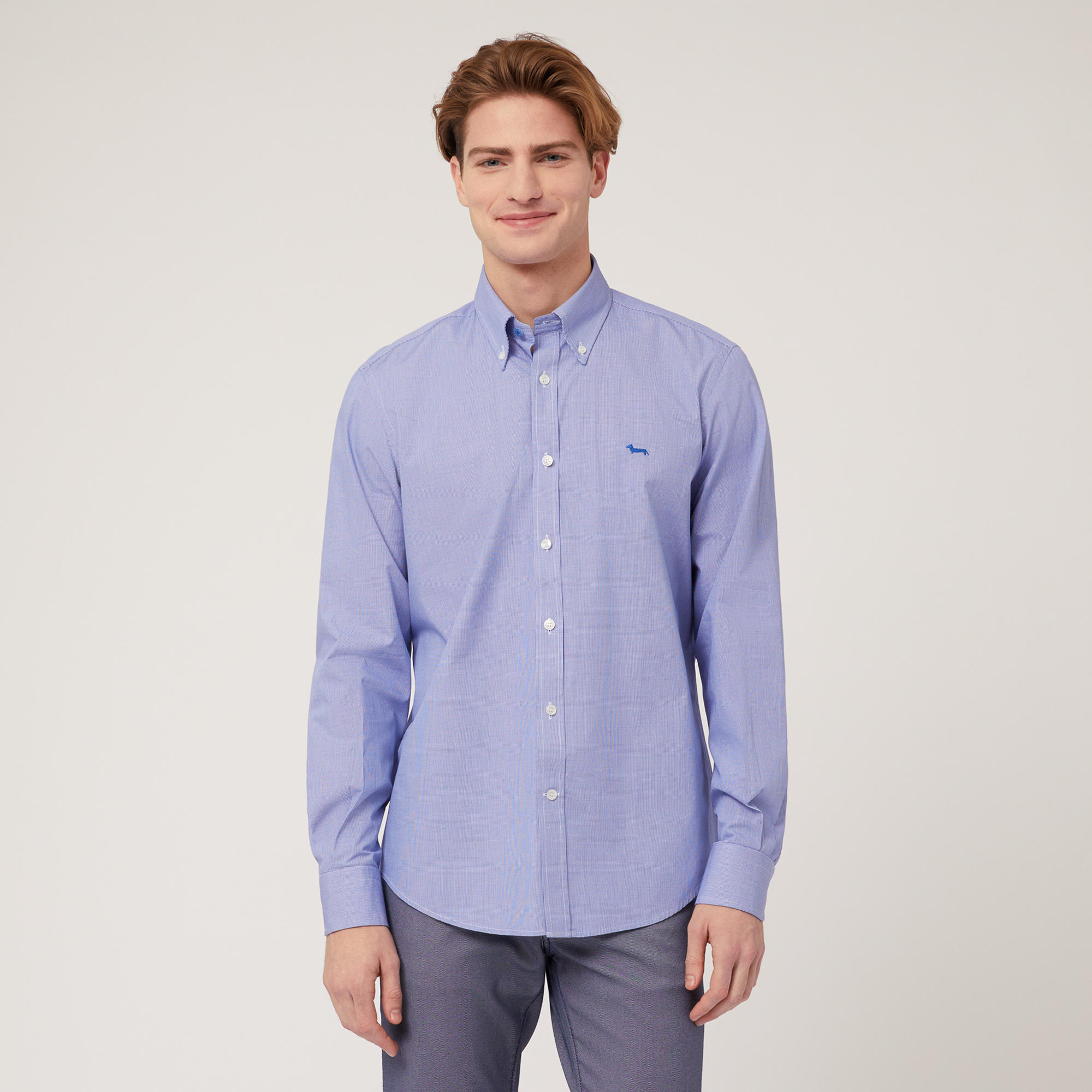 Camicia In Cotone Regular Fit, Azul, large