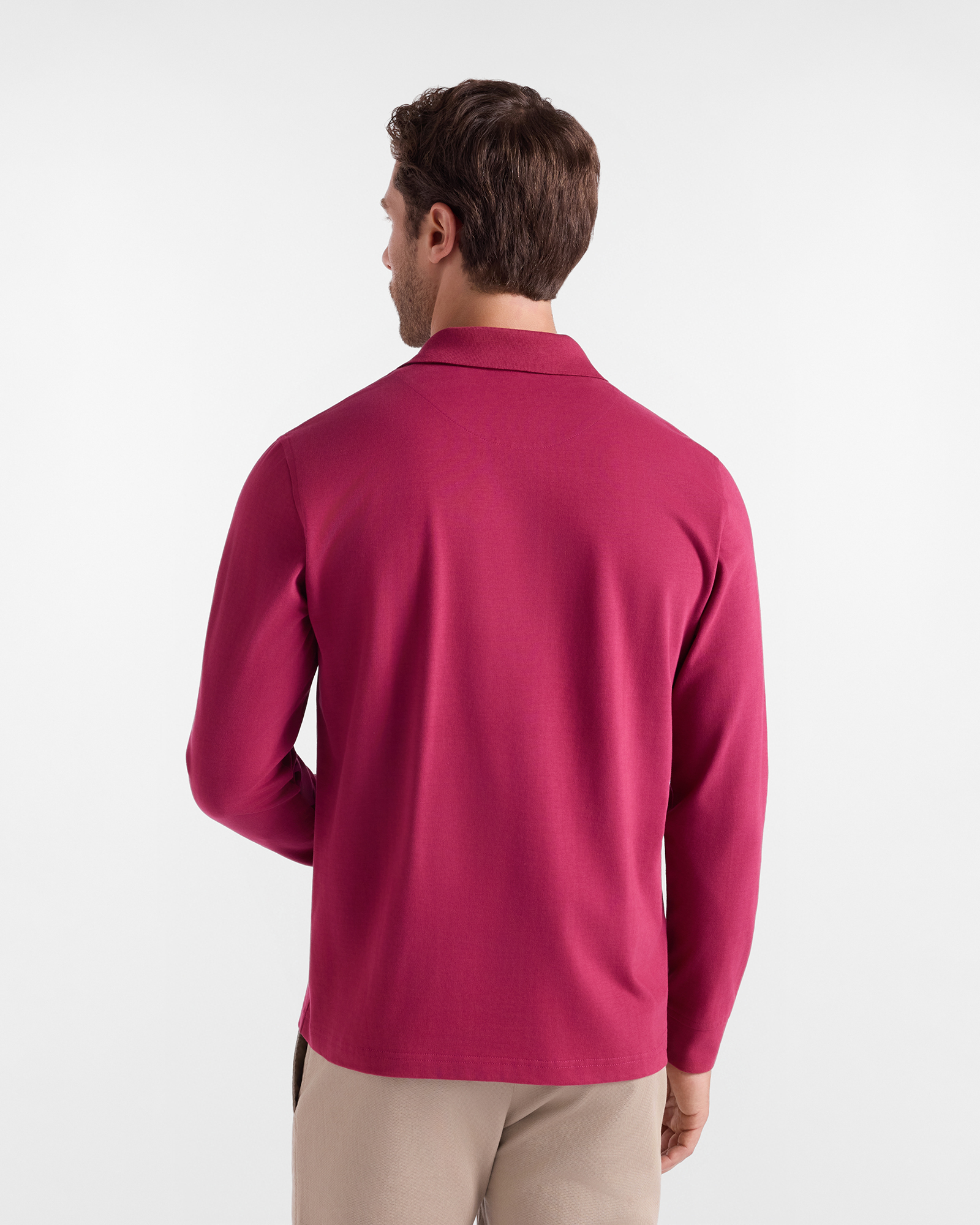 Men's long-sleeve 100% pure cotton brushed jersey polo shirt, INDIAN ROSE, large image number 2