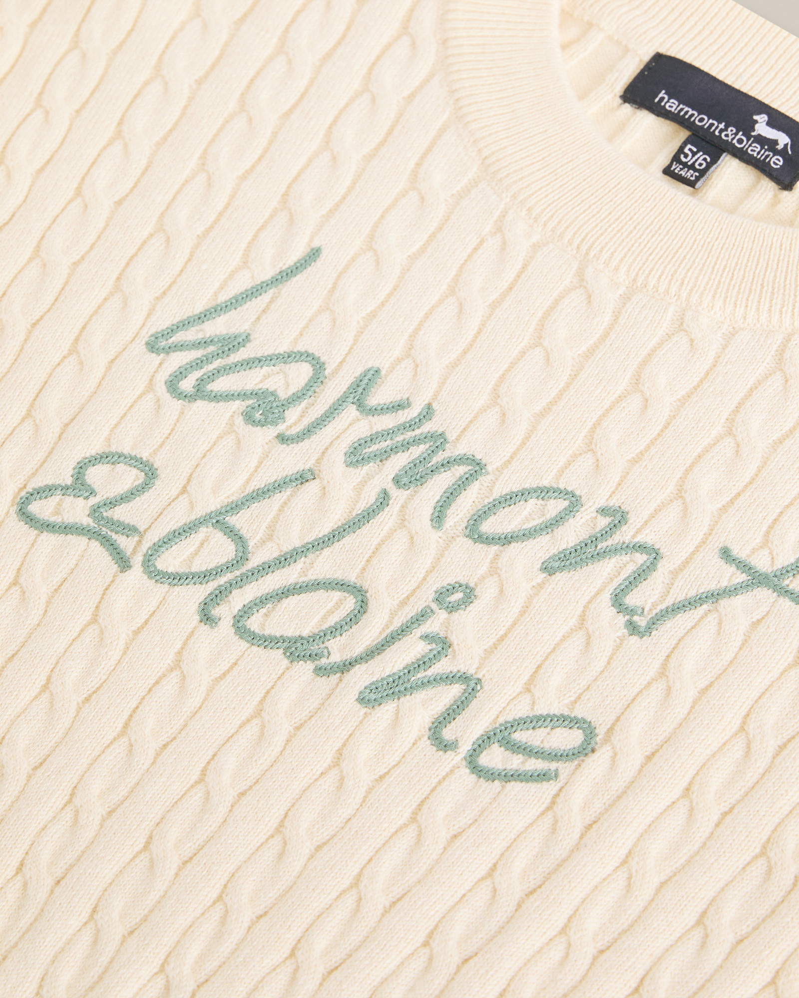 Cable knit sweater with logo embroidery, Beige, large image number 2