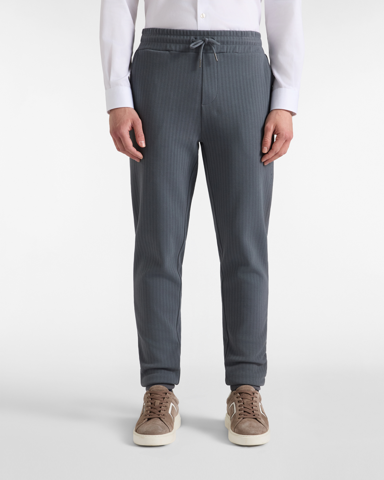 Pantalone Uomo in felpa grigio con trama herringbone