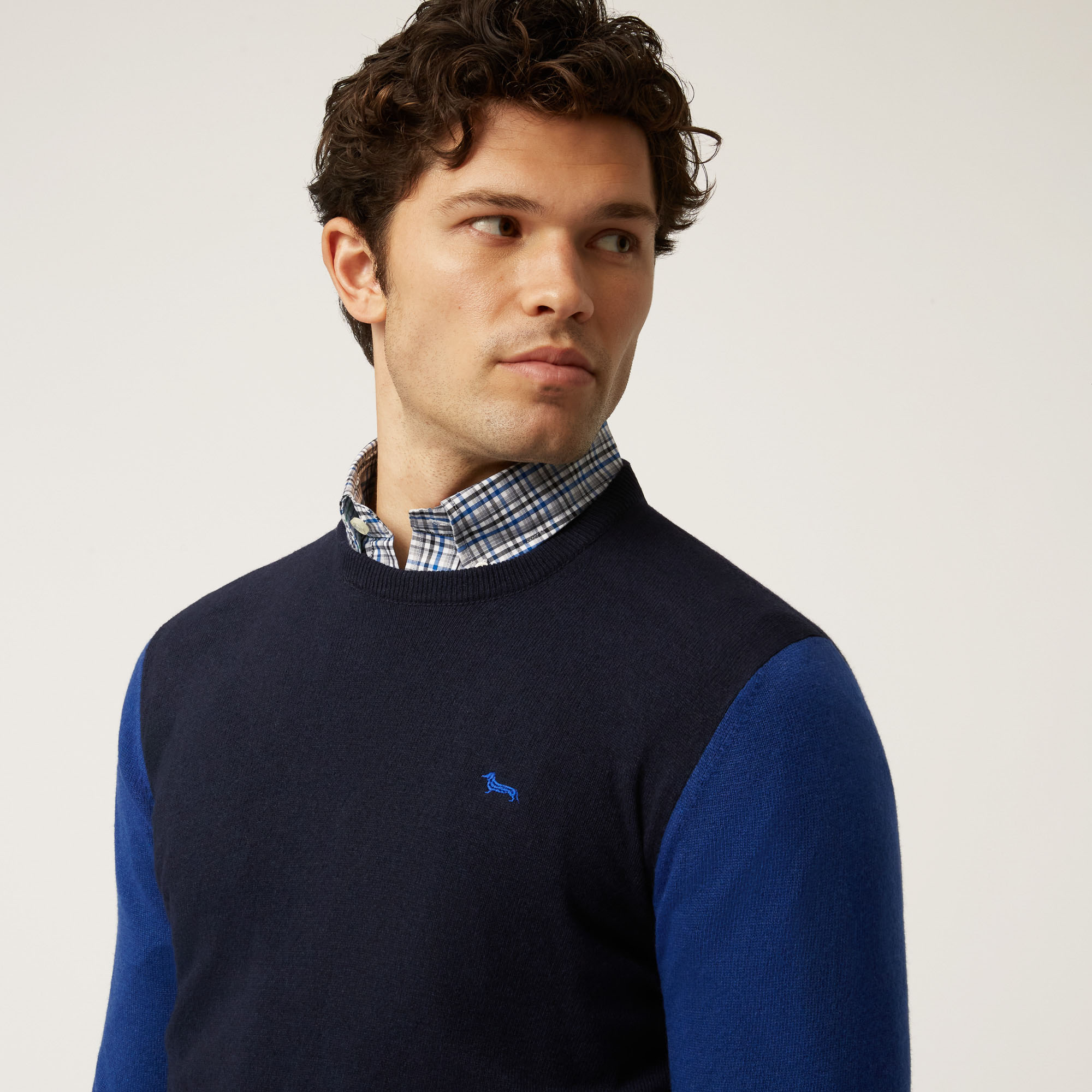 Pullover Girocollo Con Lunotto Camiceria in Blu Chiaro: Maglieria e ...