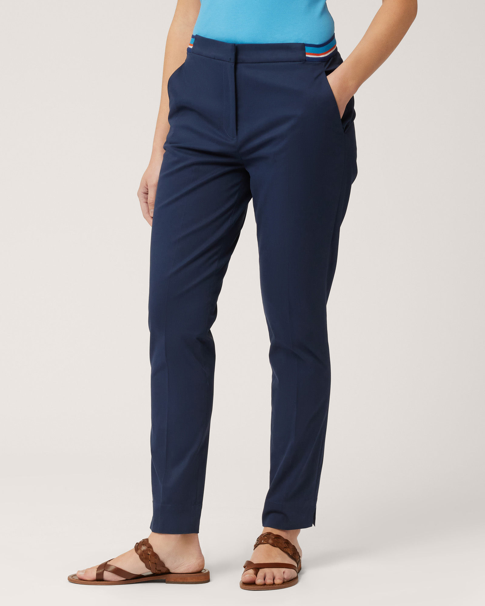 Pantaloni Con Vita Rigata, Blu Navy, large