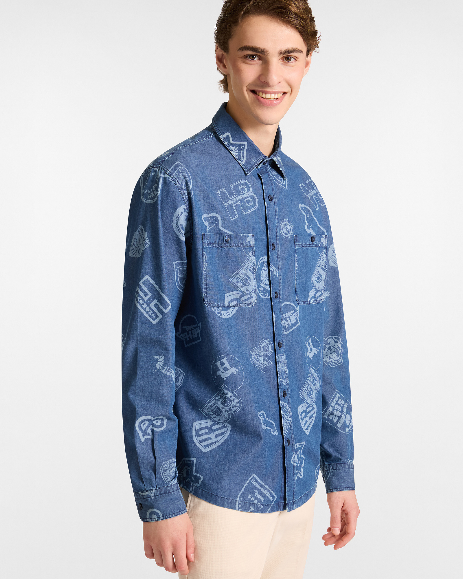 Camisa de Denim Estampada, Azul Vaquero, large image number 0