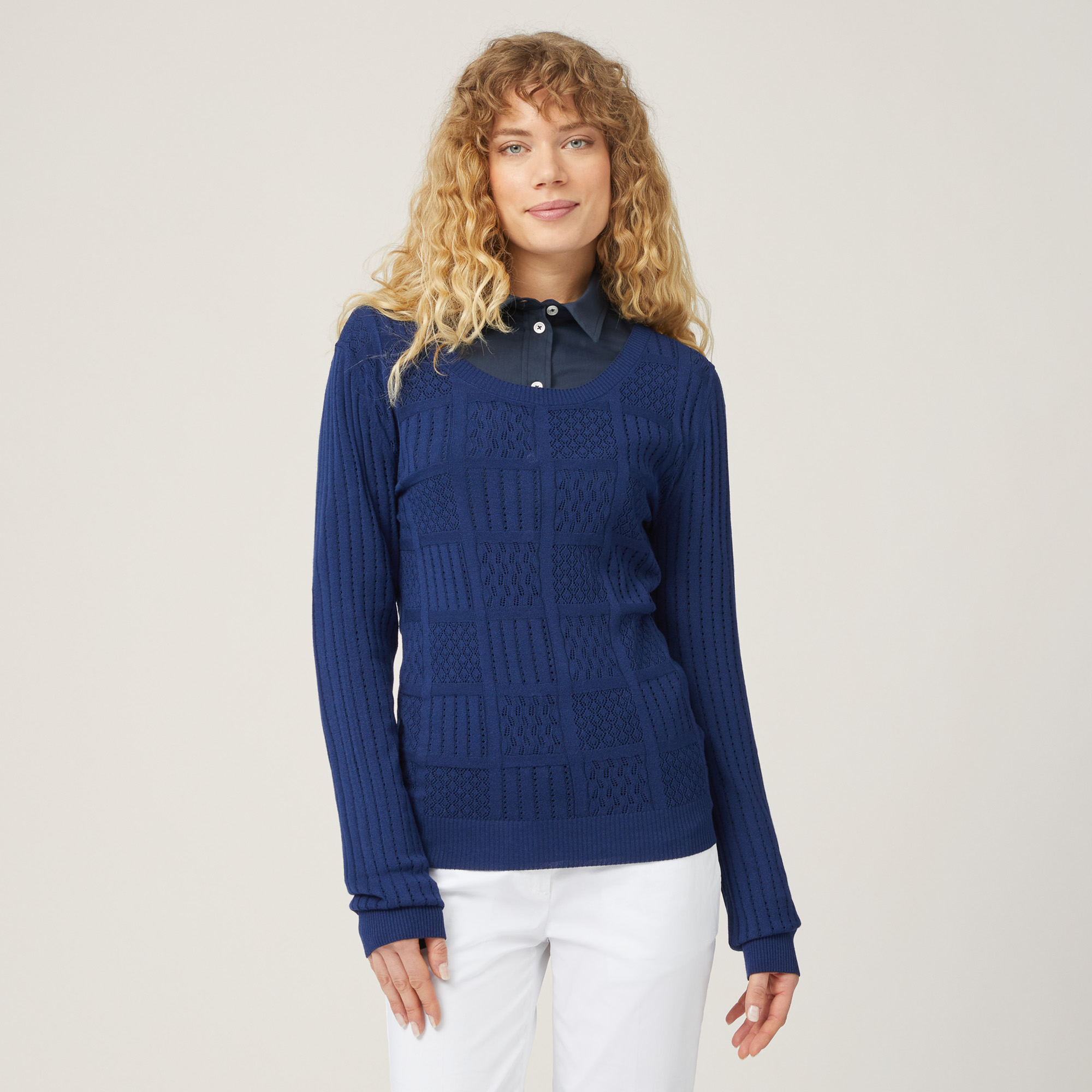 Mixed Stitch Sweater, Blue, large