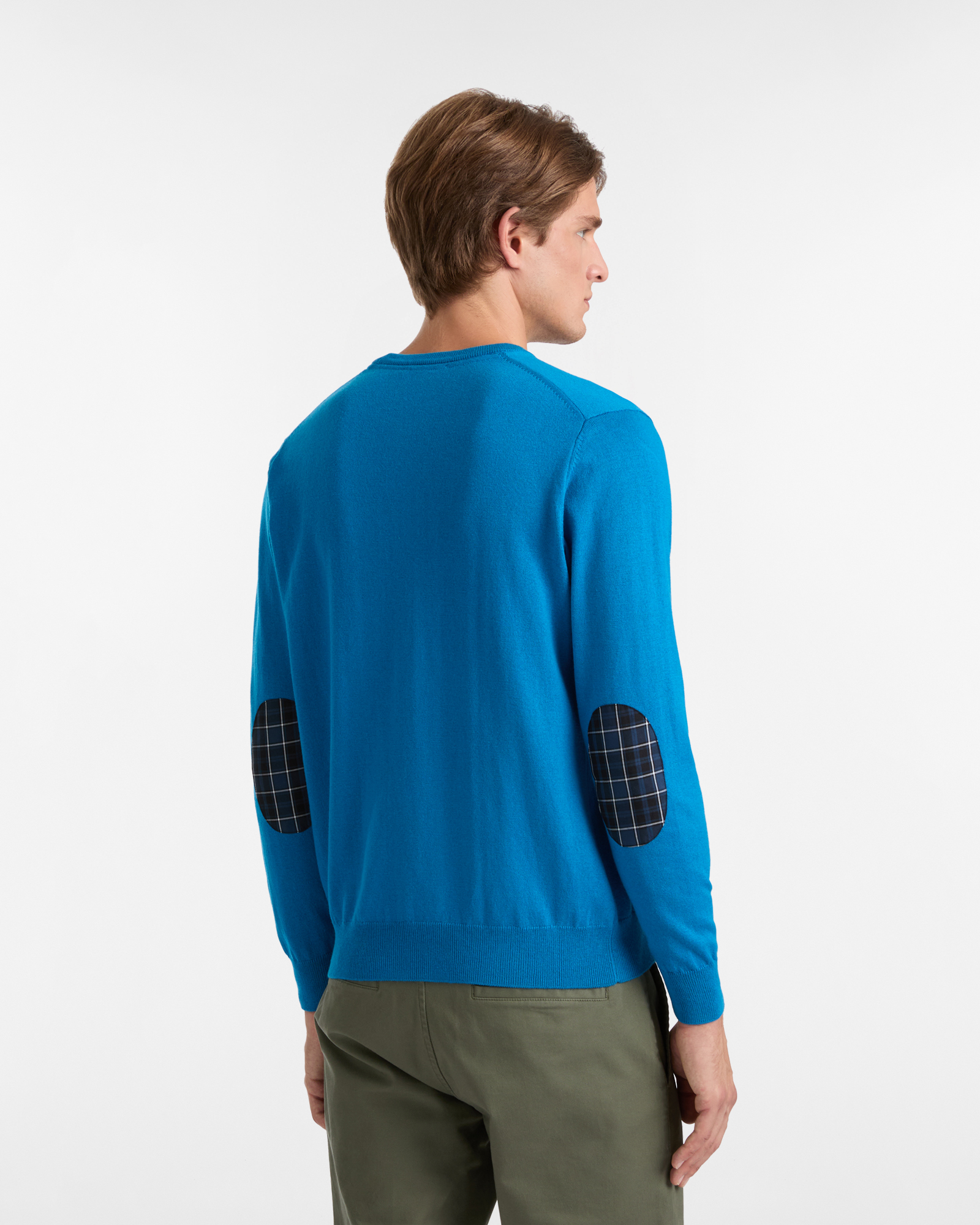 Maglione Girocollo con Toppe a Quadri, Turchese, large image number 1
