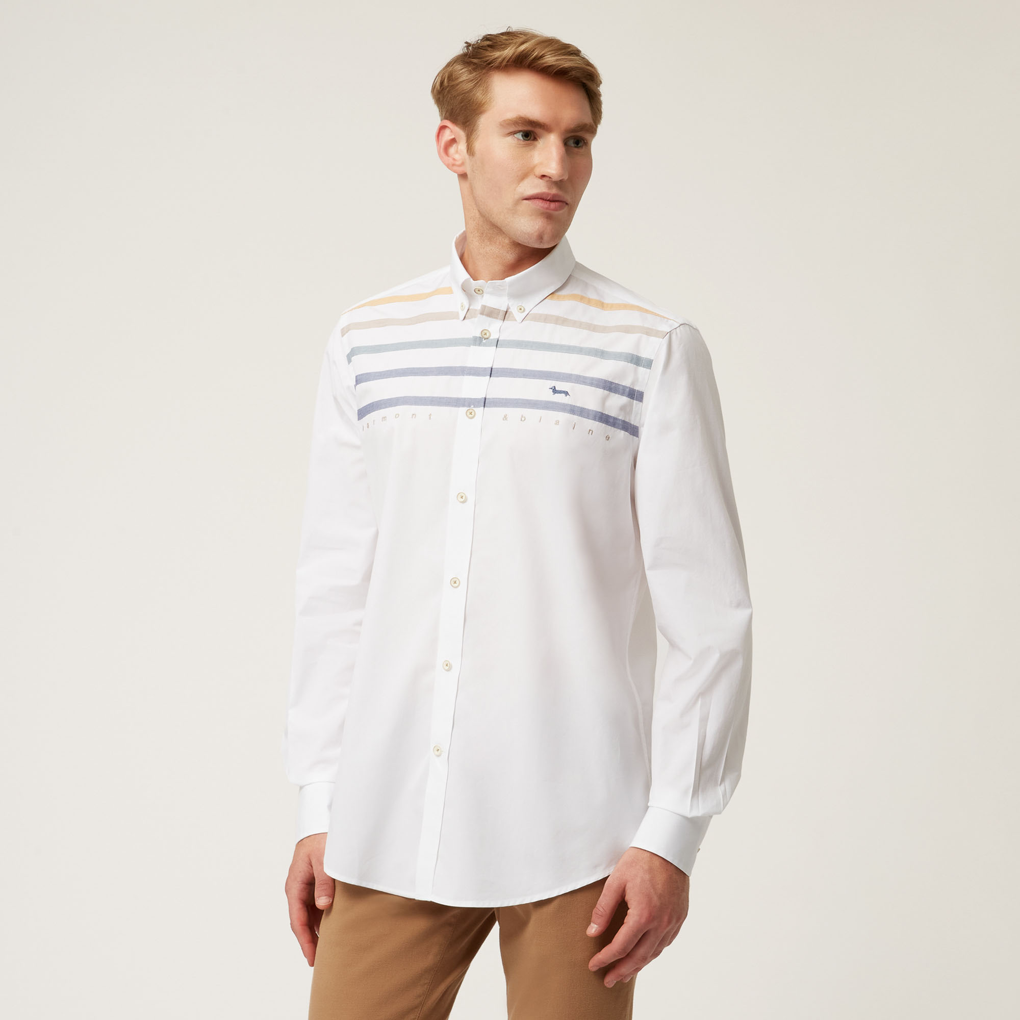 Shirt With Contrasting Bands And Lettering, White, large image number 0