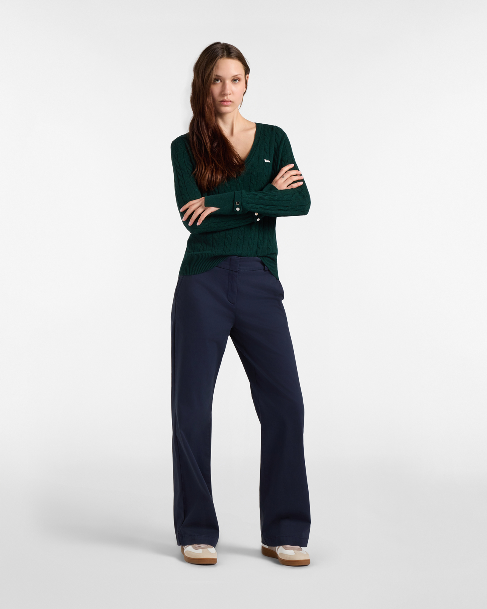 V-NECK M/L SWEATER WITH BRAIDS, GREEN, large image number 3