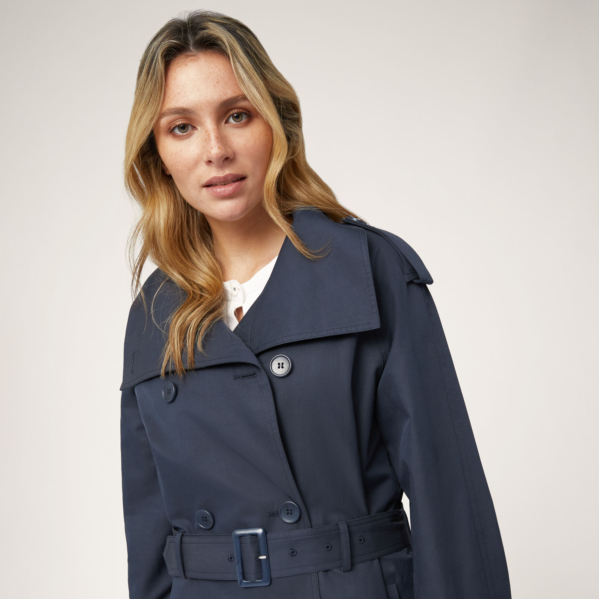 Trench In Misto Cotone, Blu Navy, large image number 2