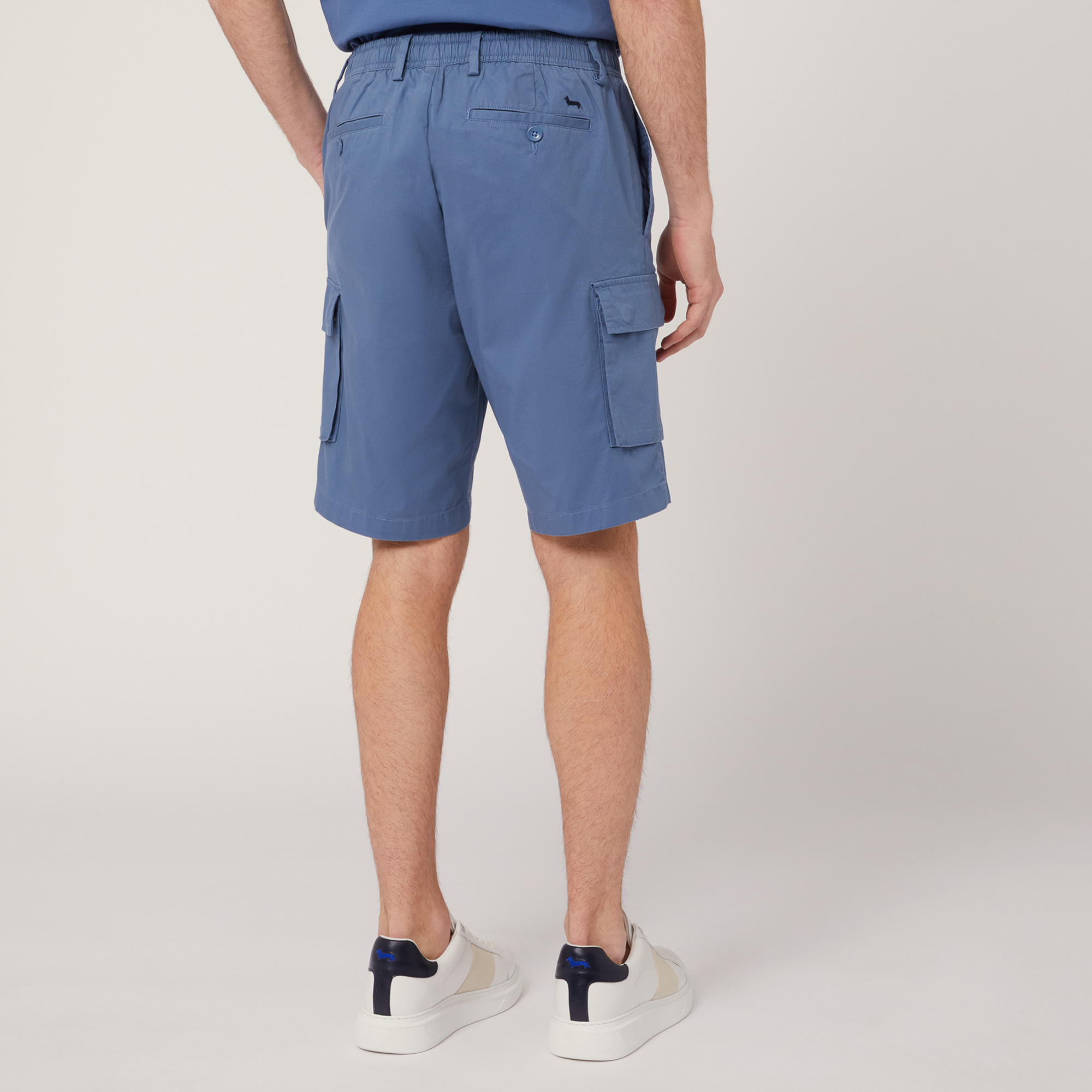 Stretch Cotton Cargo Bermuda Shorts, Blue, large image number 1