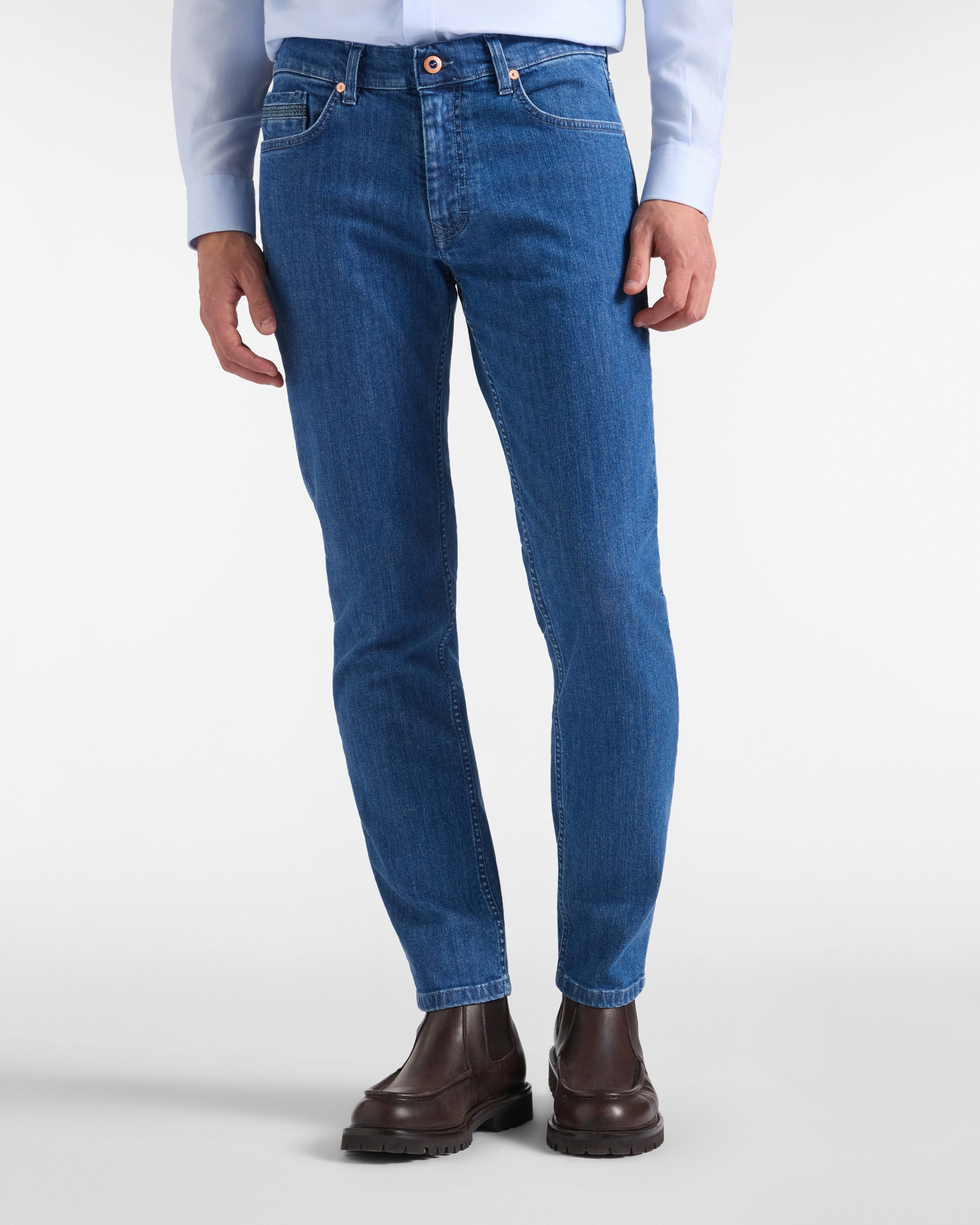 Men&rsquo;s narrow-fit dark blue denim five-pocket jeans Made in Italy