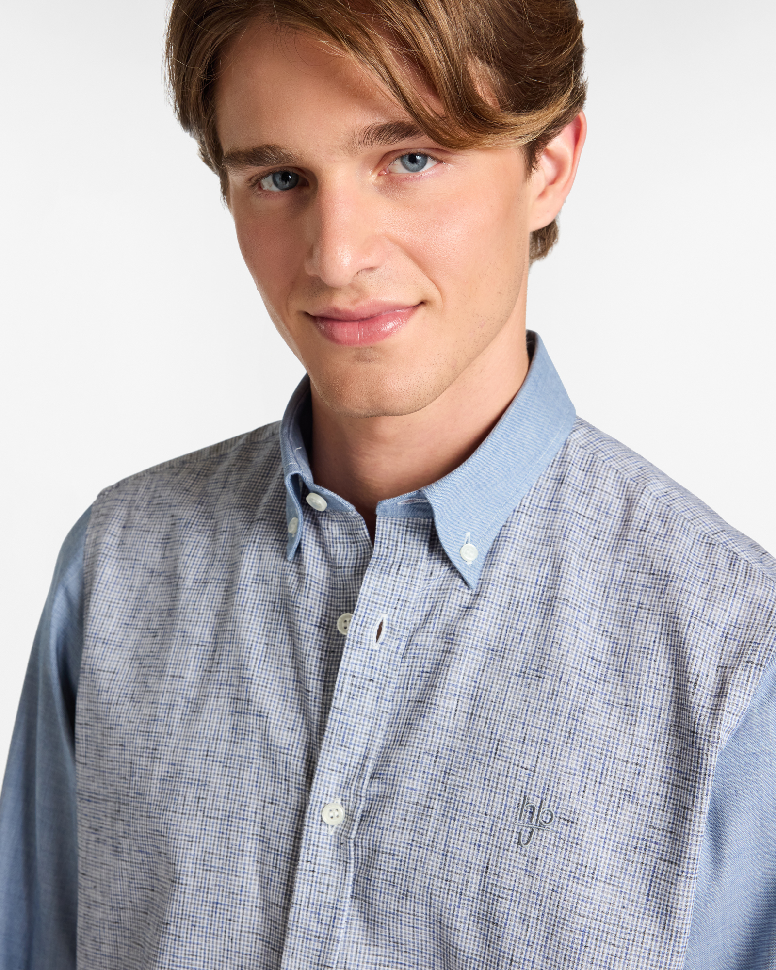 Patch Shirt with Micro Pattern in Cotton, Denim Blue, large image number 2