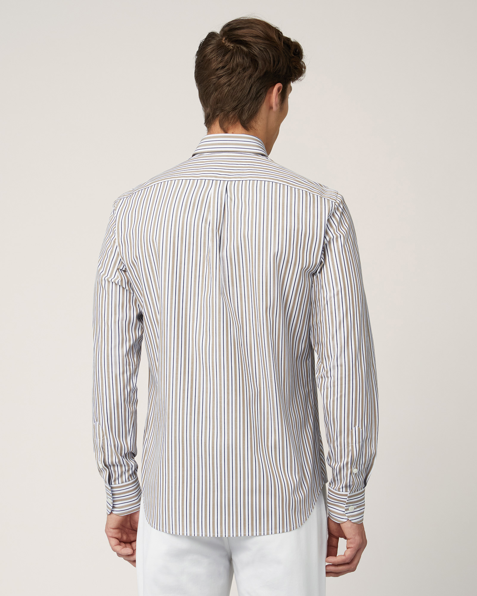 Camicia Multirighe In Cotone, Marrone Chiaro, large image number 1