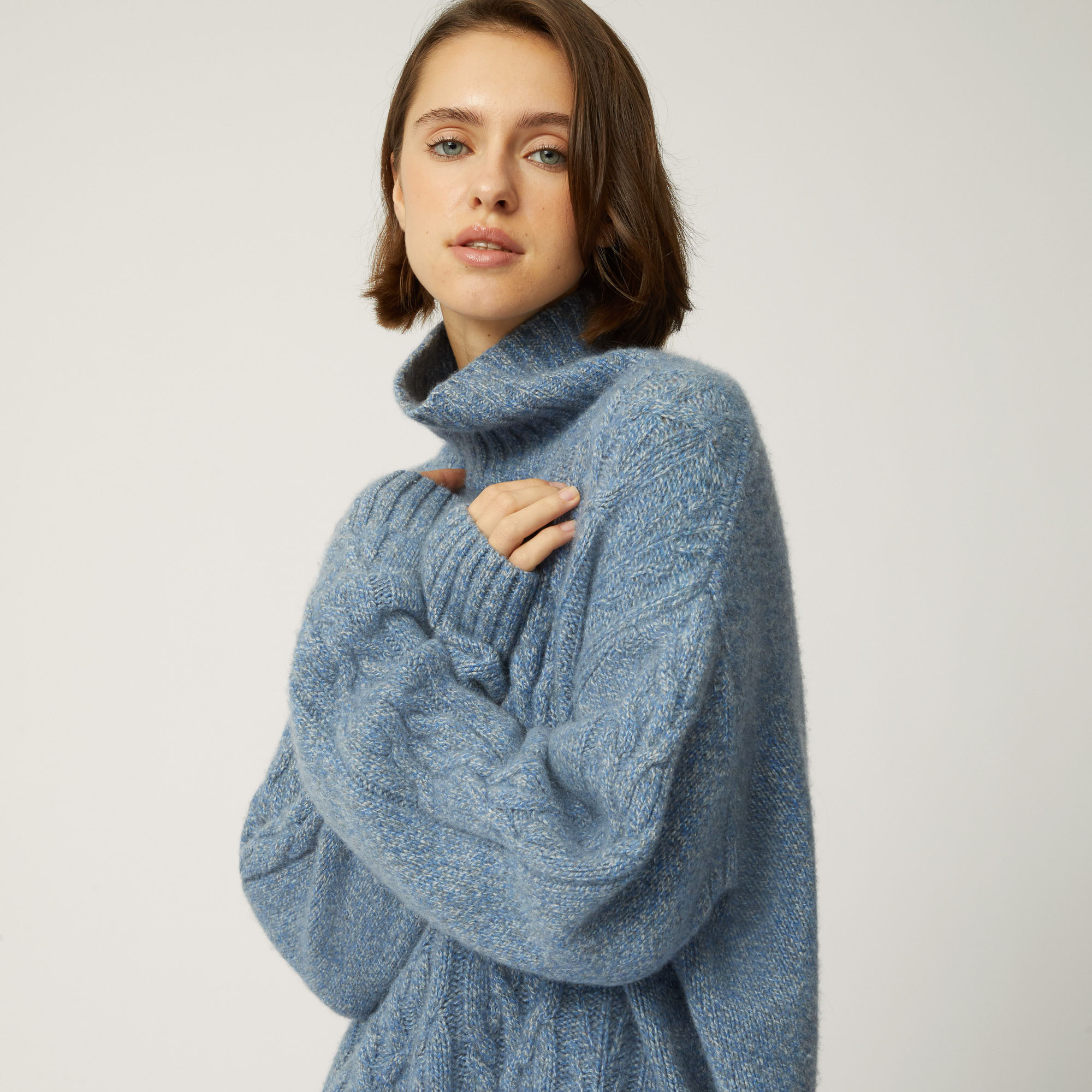 Dolcevita In Cashmere Con Trecce, Blu, large image number 2