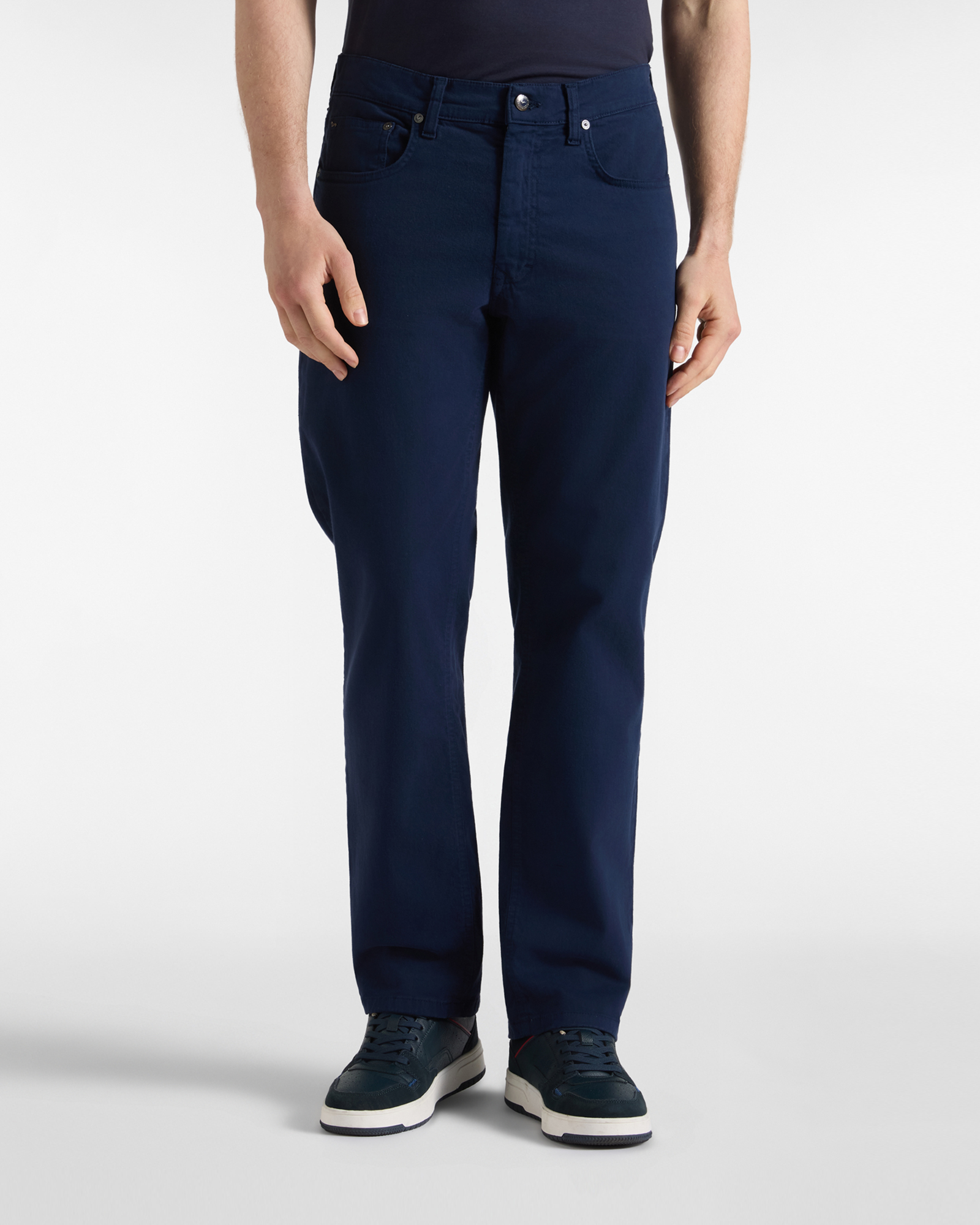 Men&rsquo;s regular-fit dark blue stretch cotton 5-pocket trousers Made in Italy