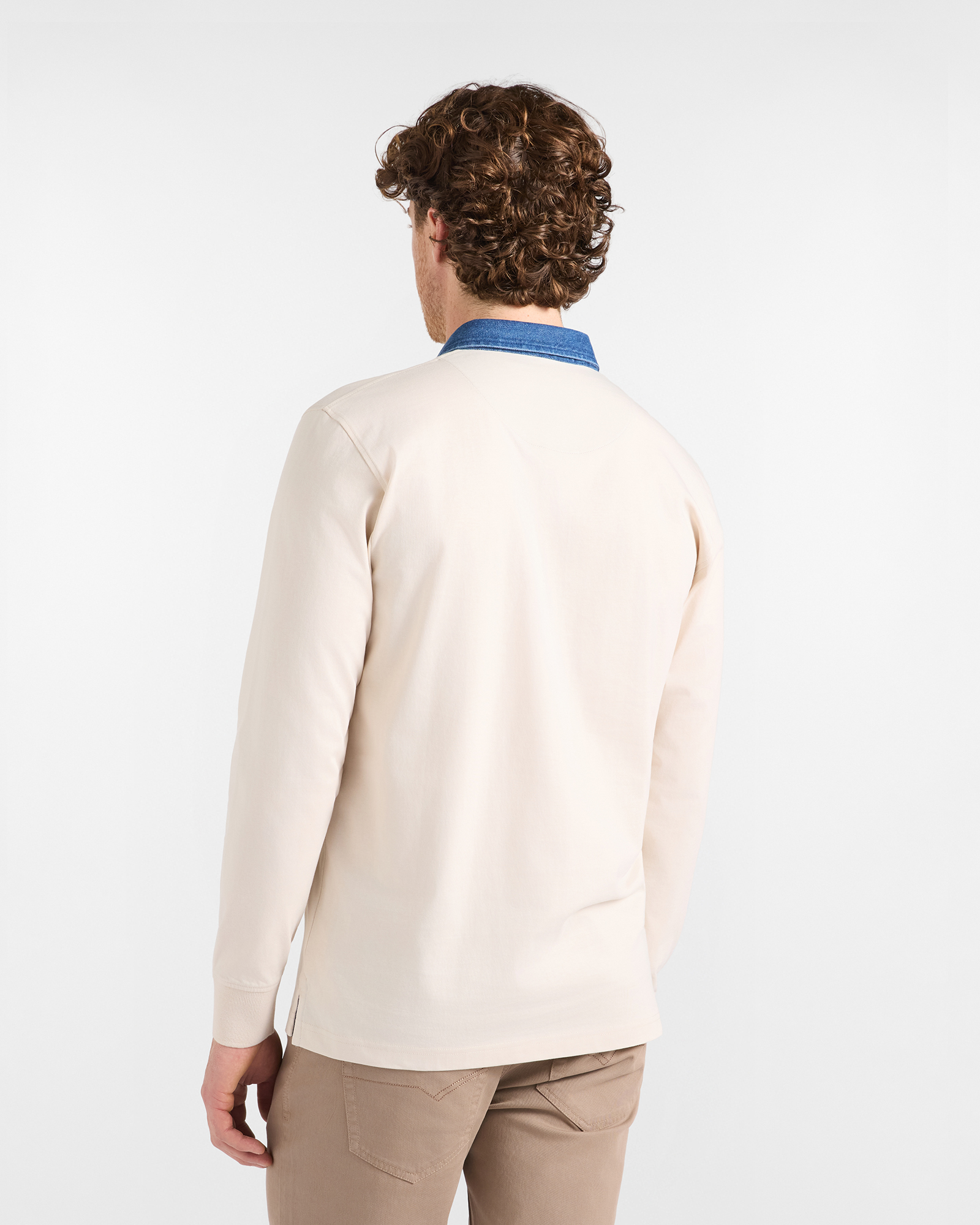 Polo HBJ Uomo con Colletto in Denim di Puro Cotone, BIANCO, large