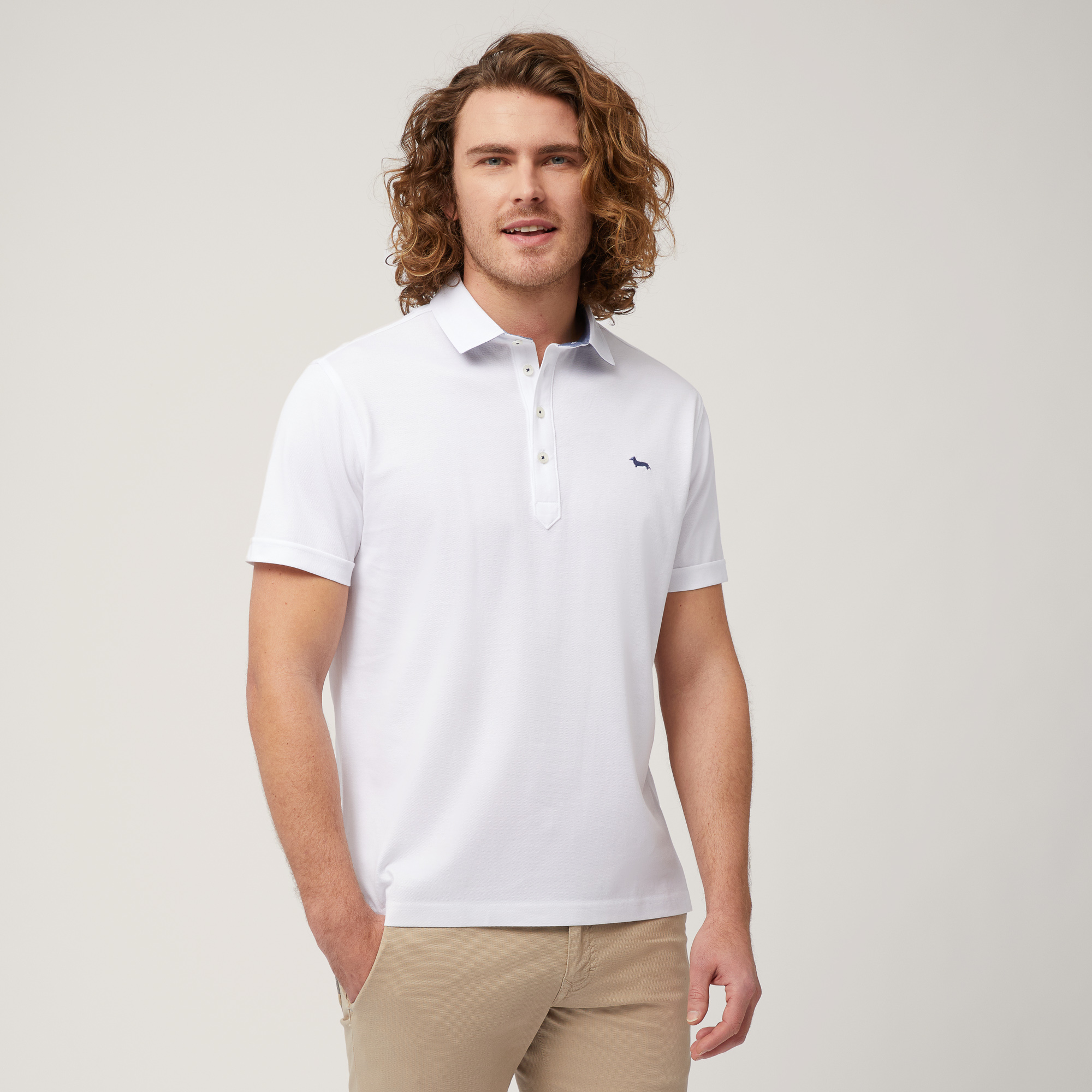 Stretch Cotton Polo Shirt, White, large image number 0