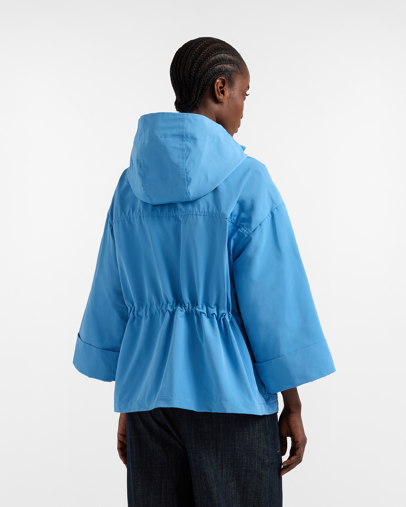 Pea coat with drawstring and hood