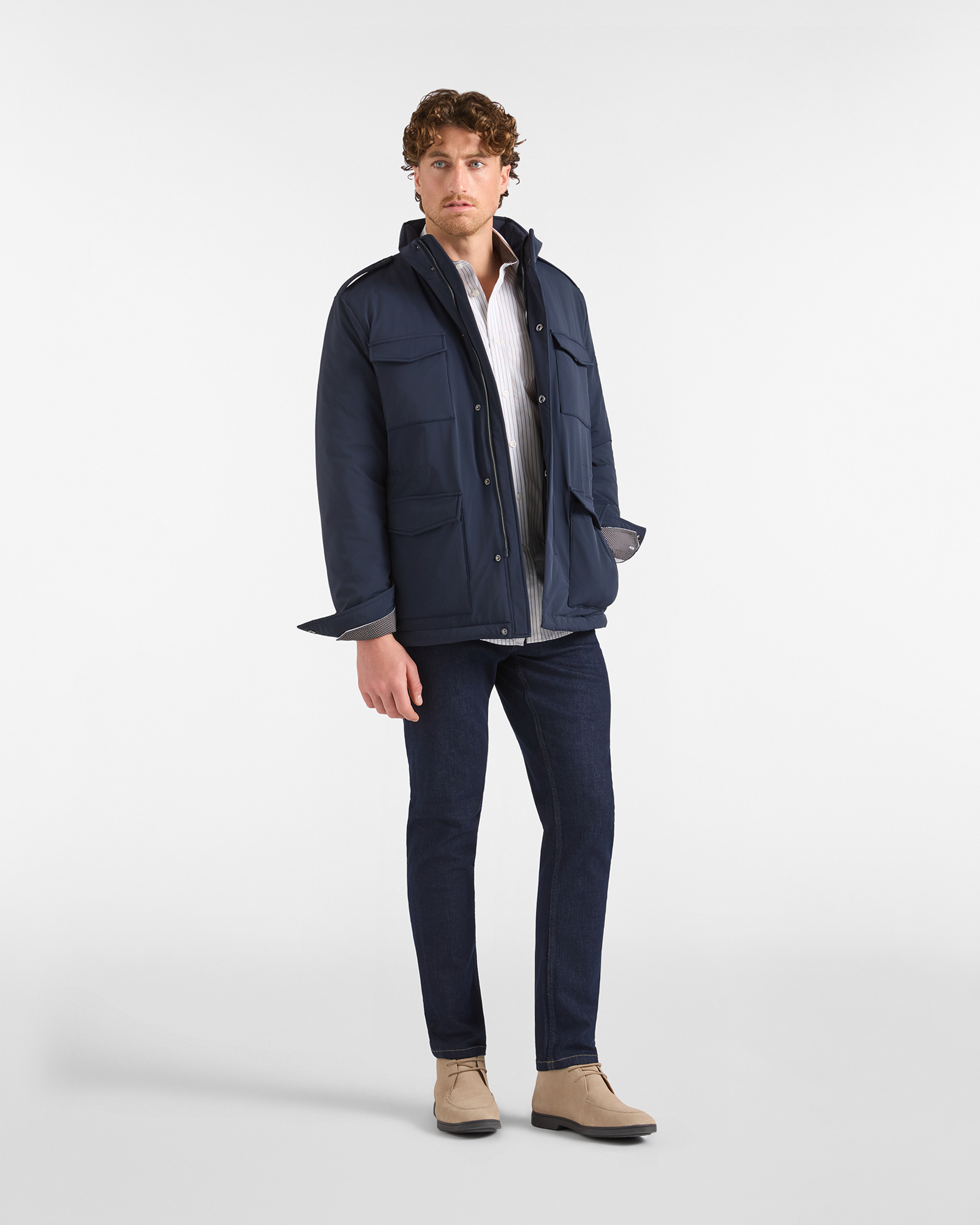 Giubbino HBJ Uomo con collo standup, imbottito in nylon, BLU SCURO, large