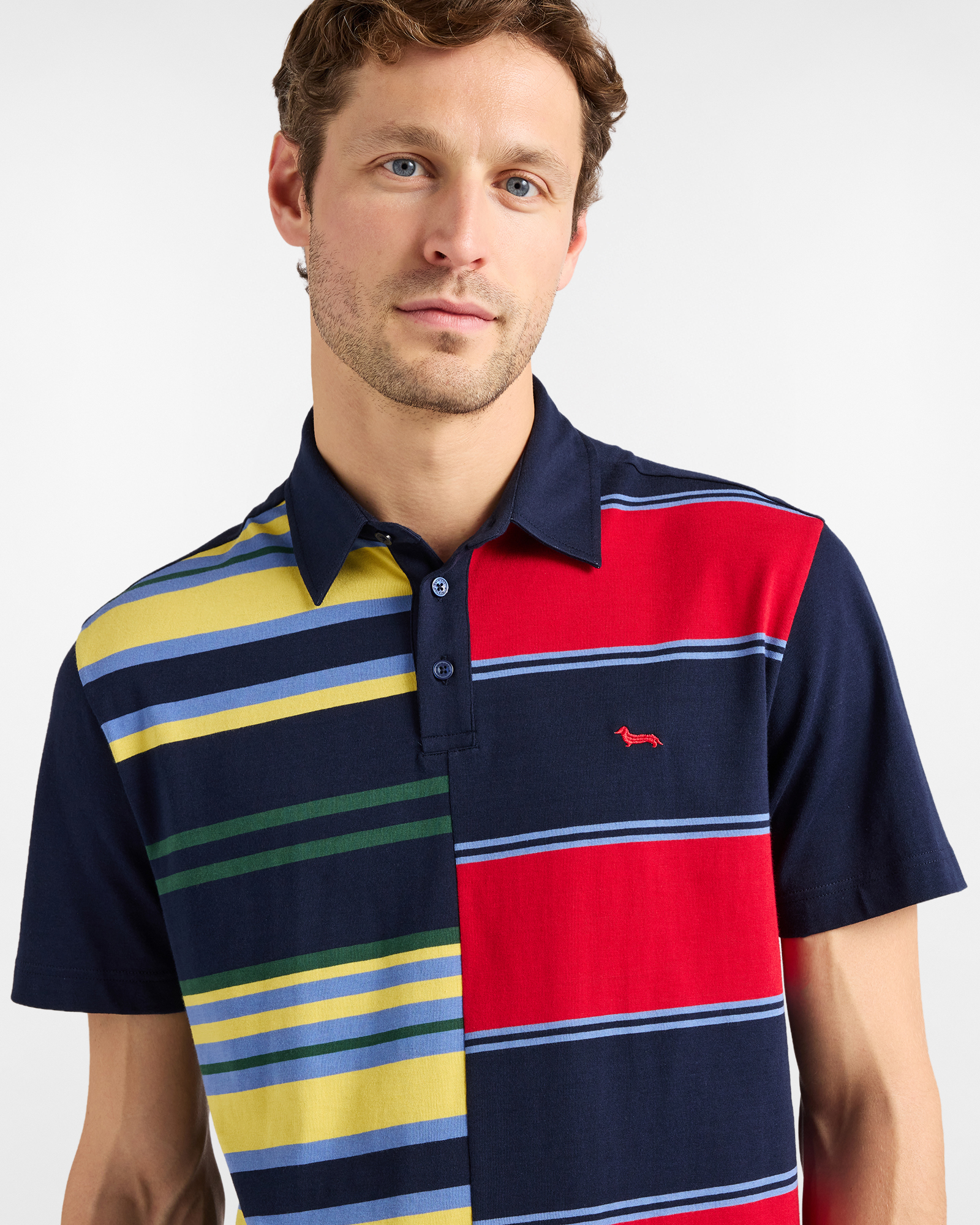 Patchwork striped polo shirt, Blue, large image number 2